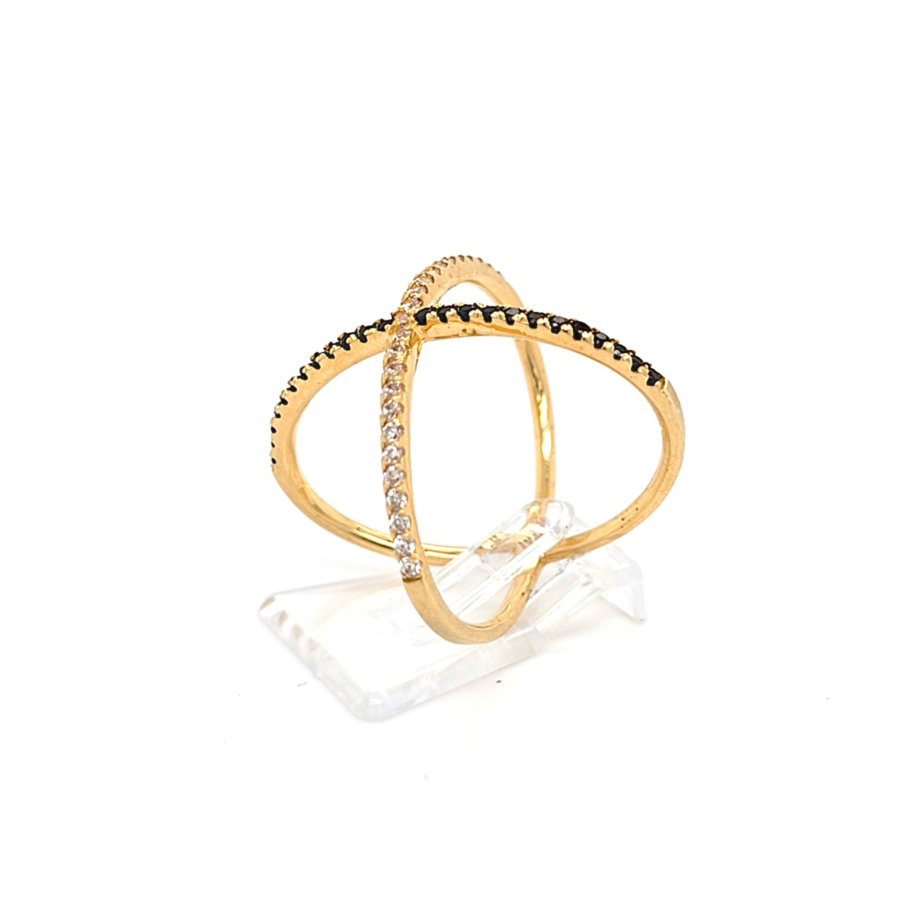 Ring Crossover Gold 750 18 kt Damen Zirkonia Schwarze Schmucksteine