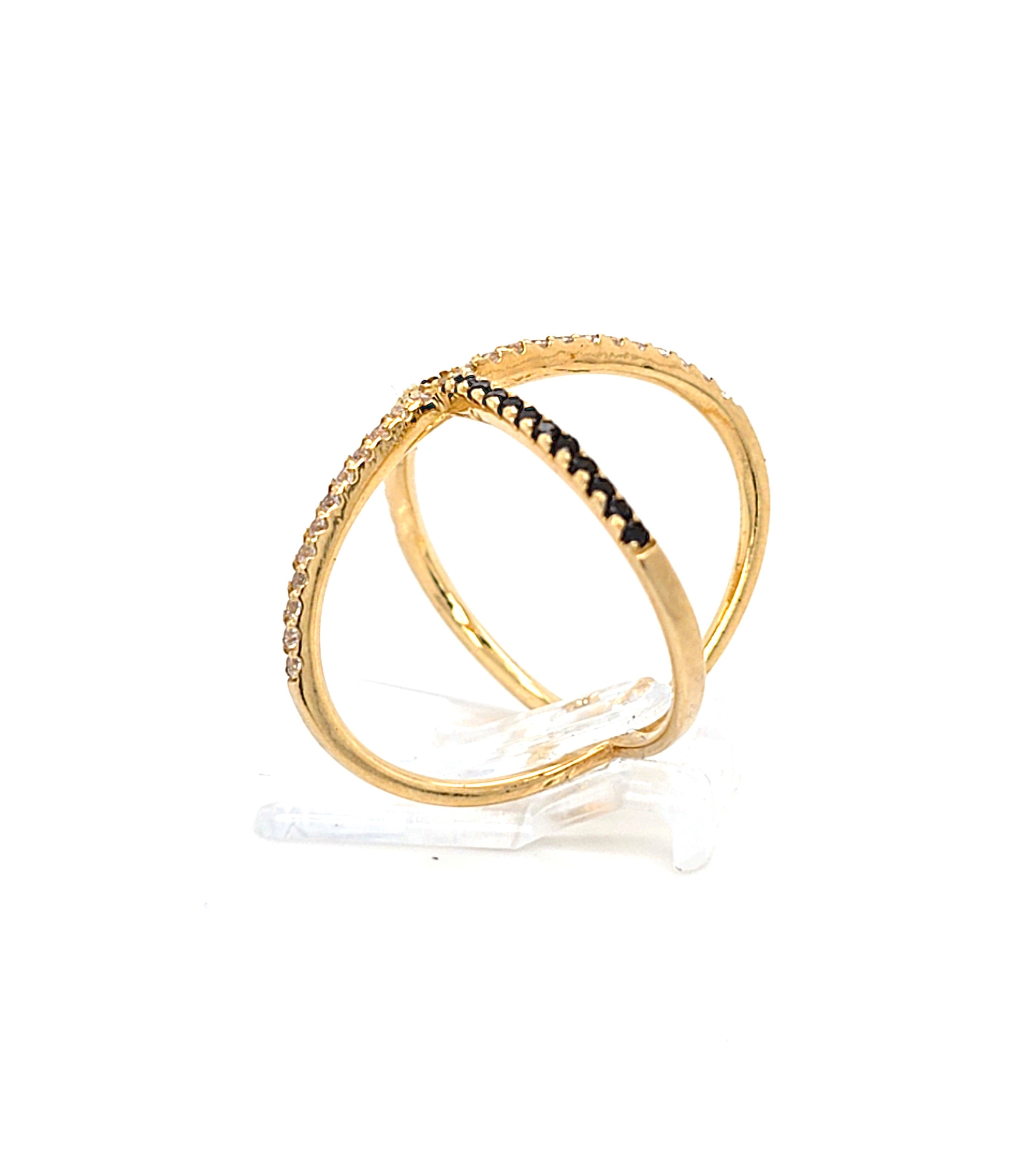 Ring Crossover Gold 750 18 kt Damen Zirkonia Schwarze Schmucksteine