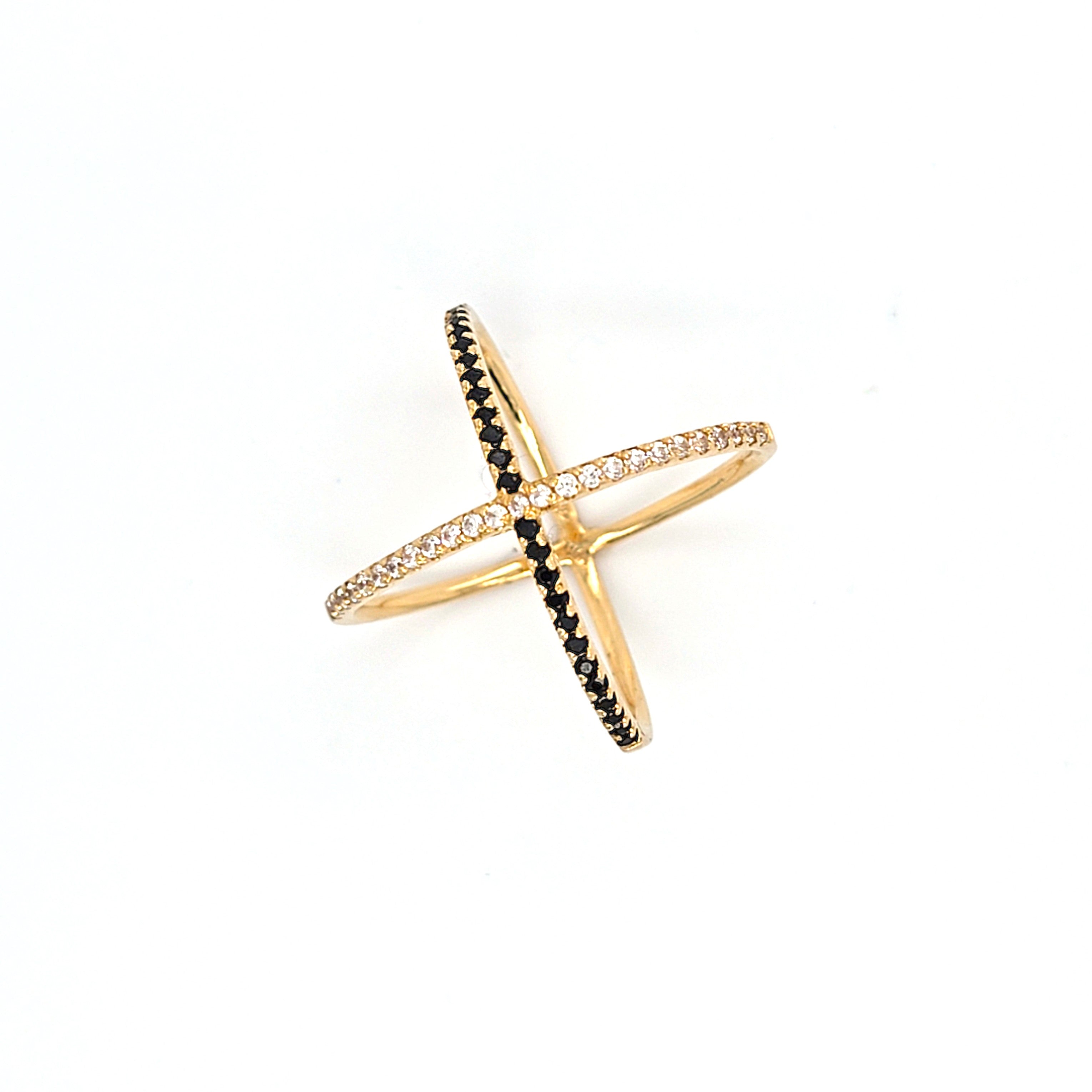 Ring Crossover Gold 750 18 kt Damen Zirkonia Schwarze Schmucksteine