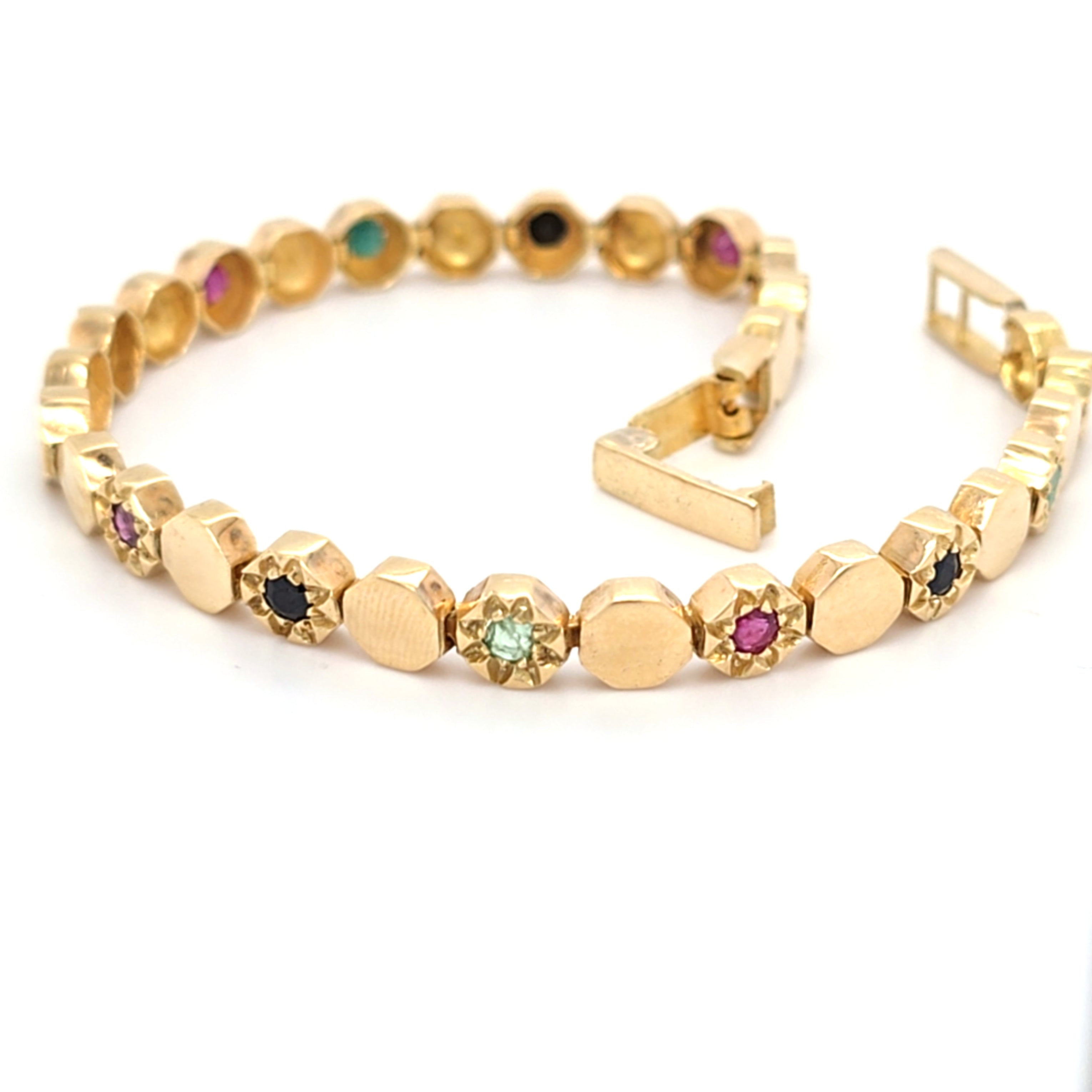 Armband Gelbgold 585 14 kt Grüne Blaue rote Schmucksteine Damen Schmuck 209195