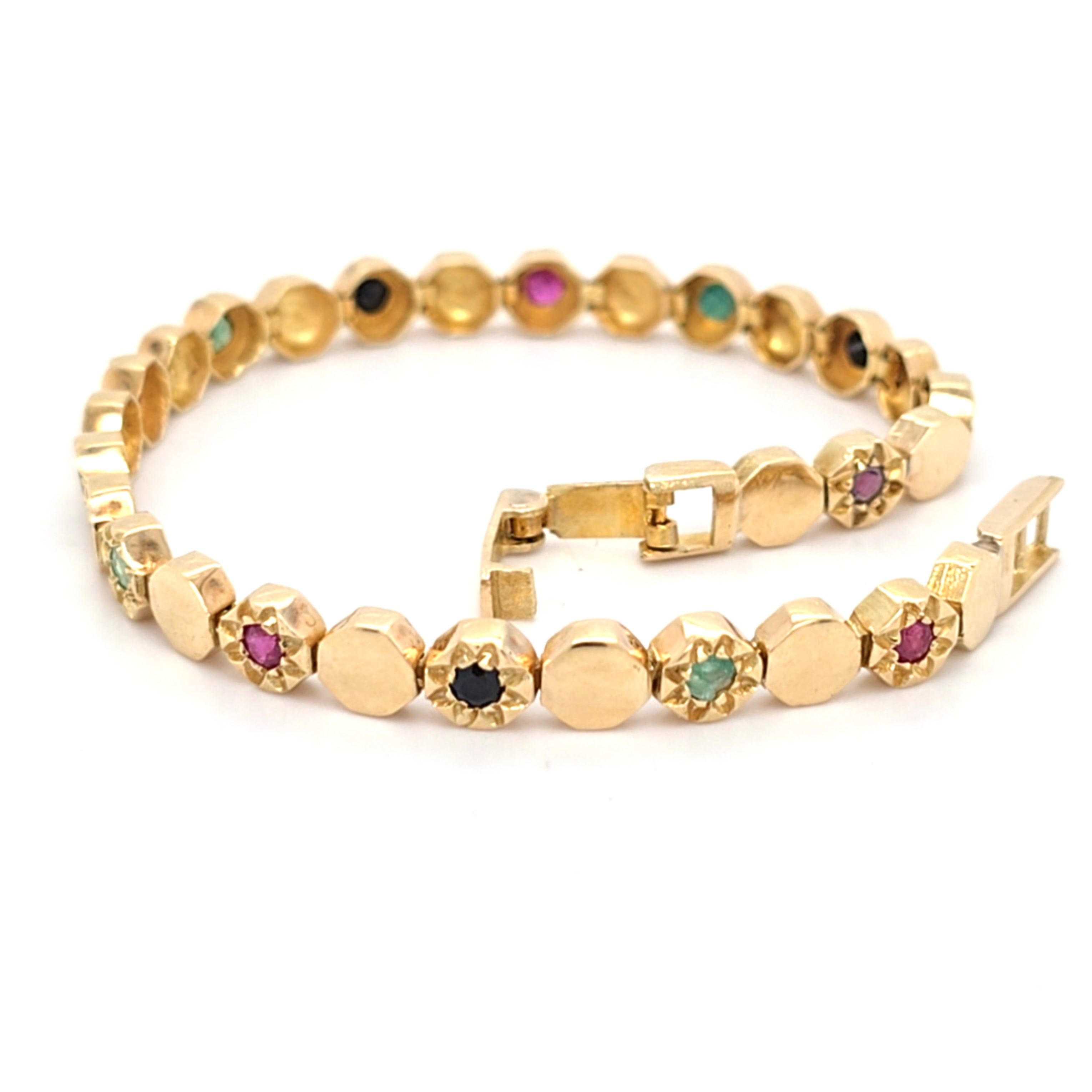 Armband Gelbgold 585 14 kt Grüne Blaue rote Schmucksteine