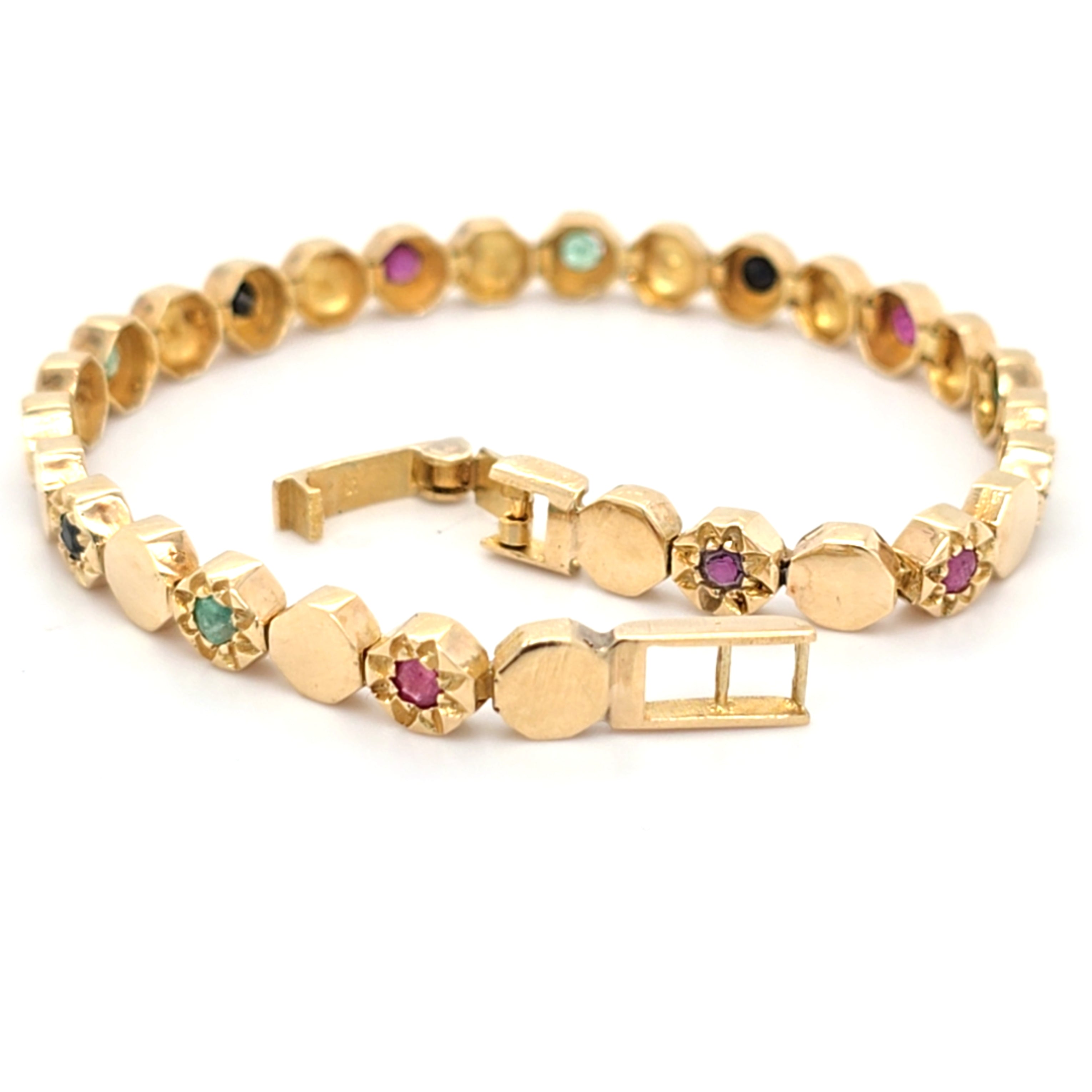 Armband Gelbgold 585 14 kt Grüne Blaue rote Schmucksteine Damen Schmuck 209195