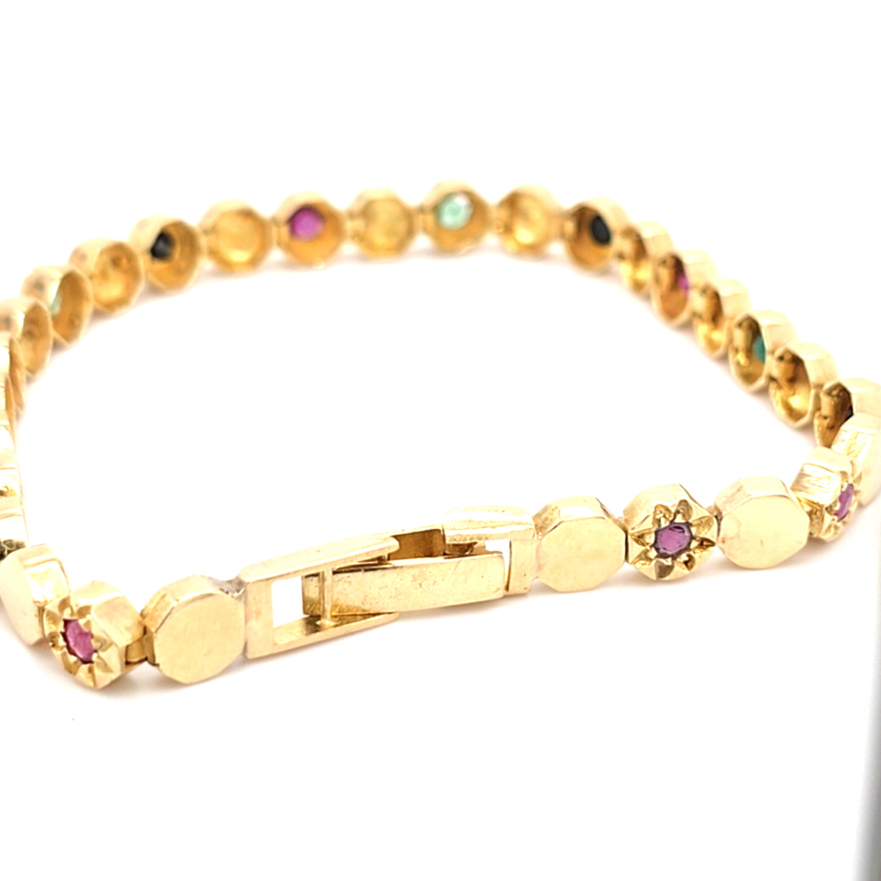Armband Gelbgold 585 14 kt Grüne Blaue rote Schmucksteine