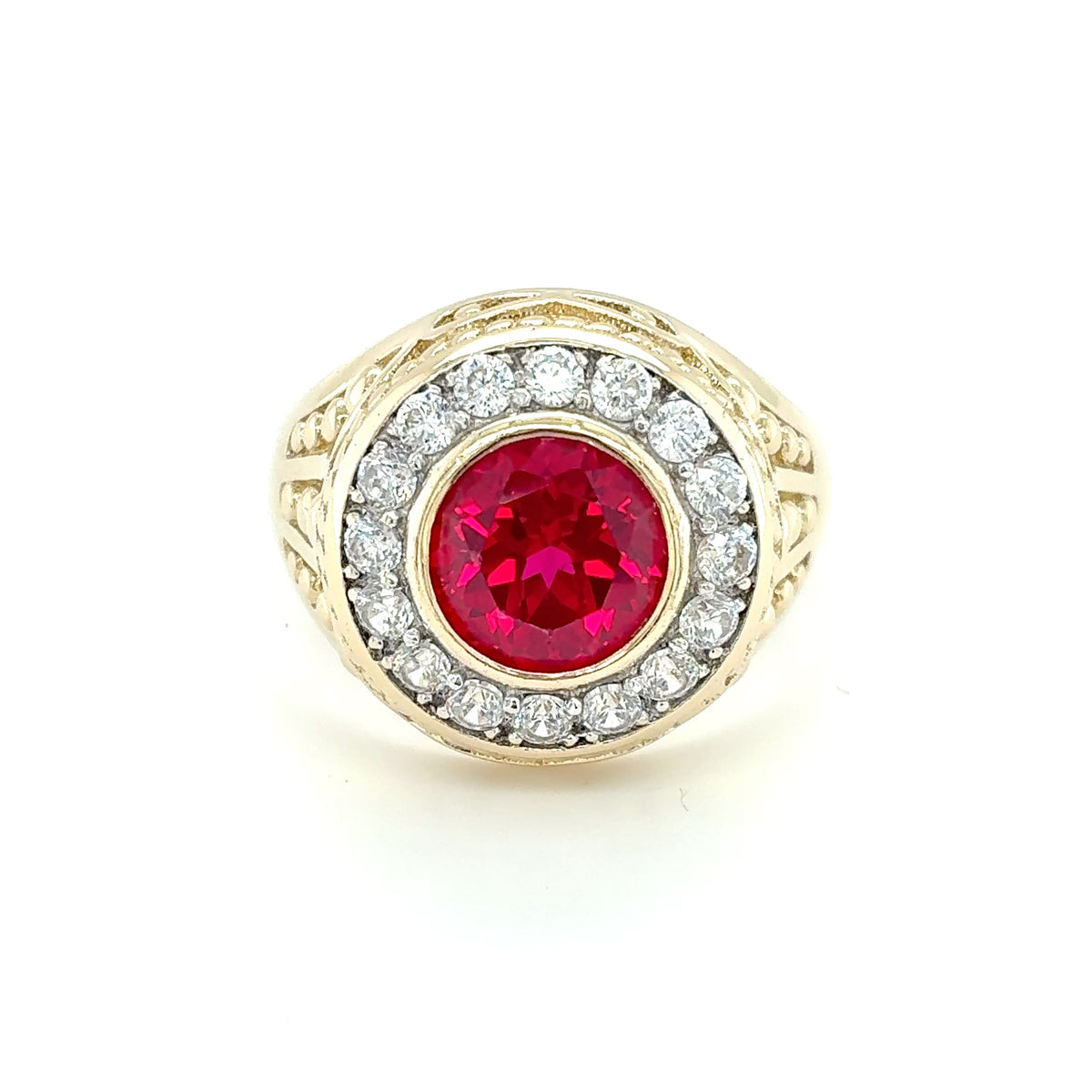 Zirkonia Weiß Rot Ring Gelbgold 585 Gold 14kt Gr. 65