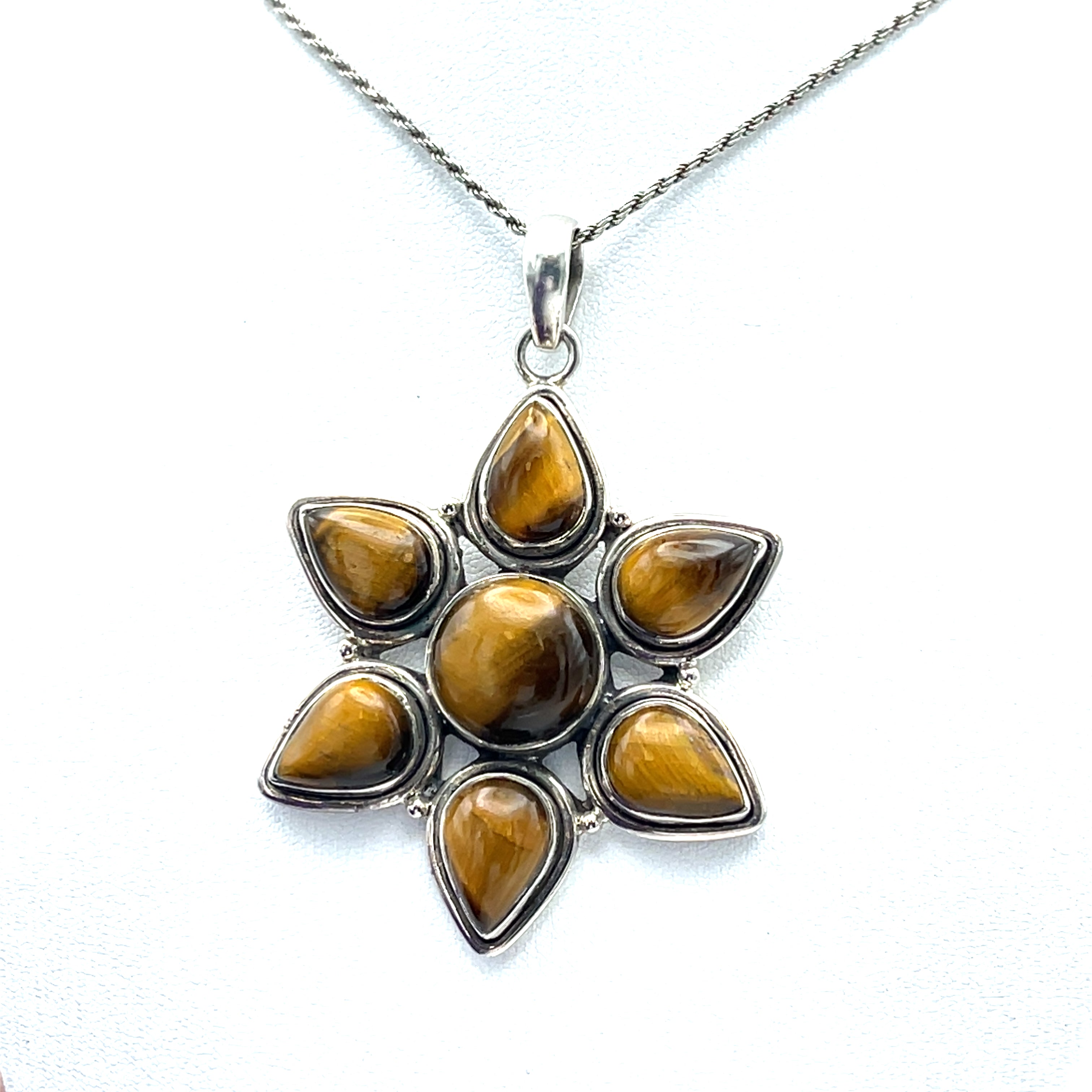 Tigerauge Stern / Blume Kette Sterling Silber 925