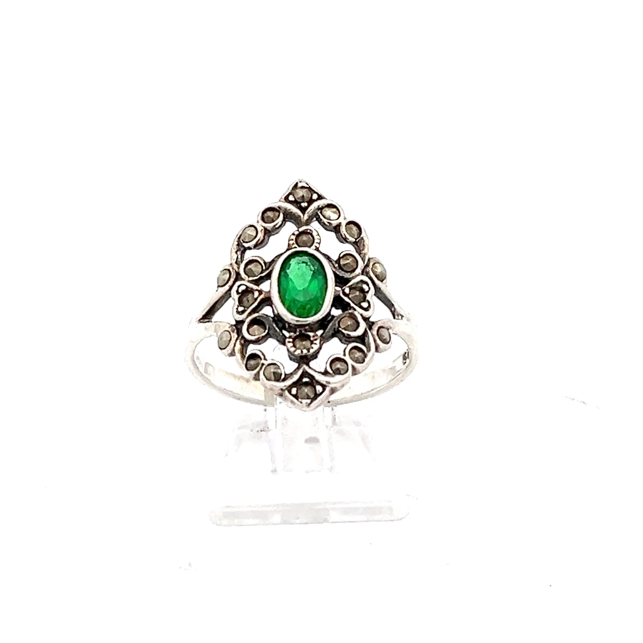 Art Deco Ring mit grünem Stein Silber 925 *57