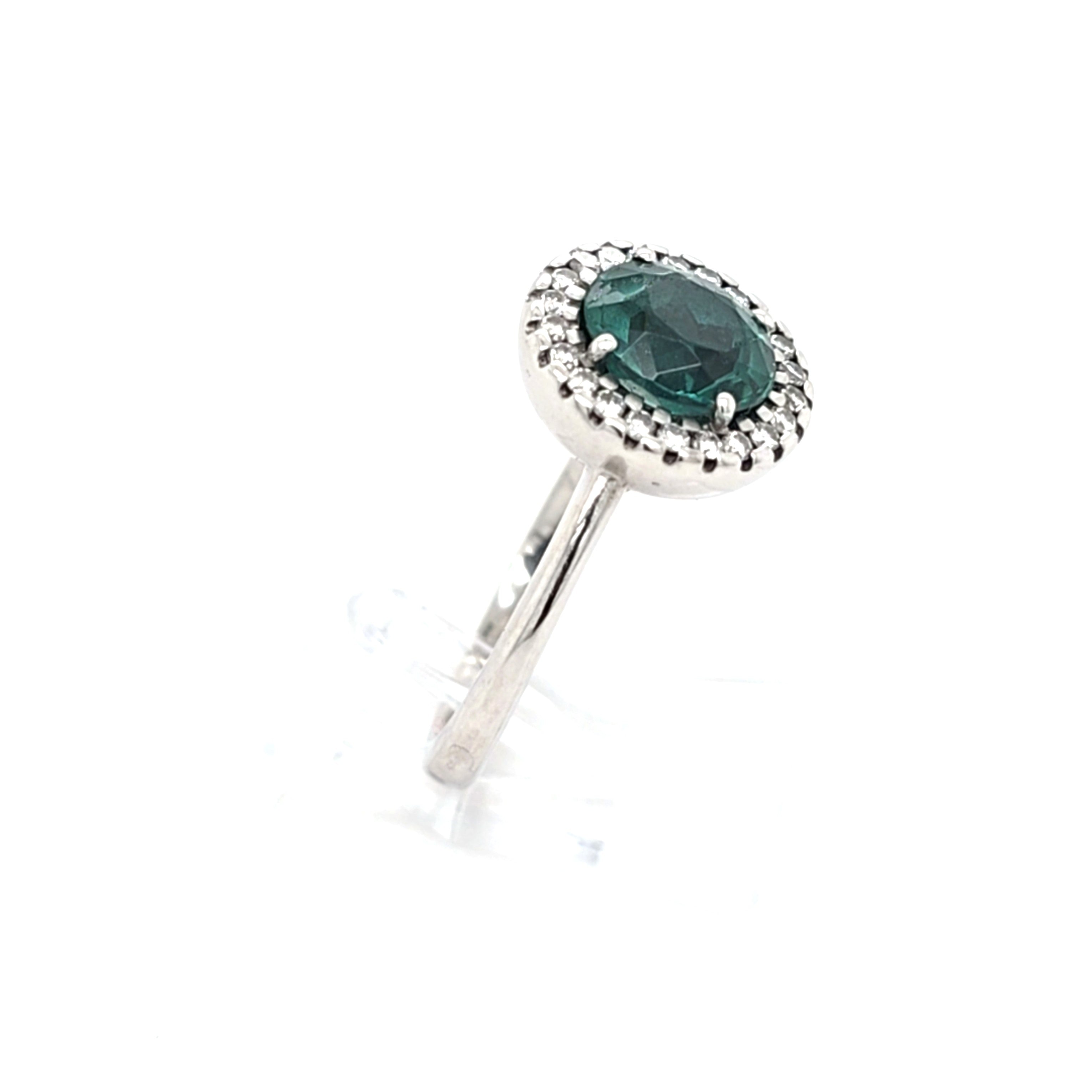 Damen Ring Weiß Gold 750 18 kt Brillanten *55* grüner Farbstein