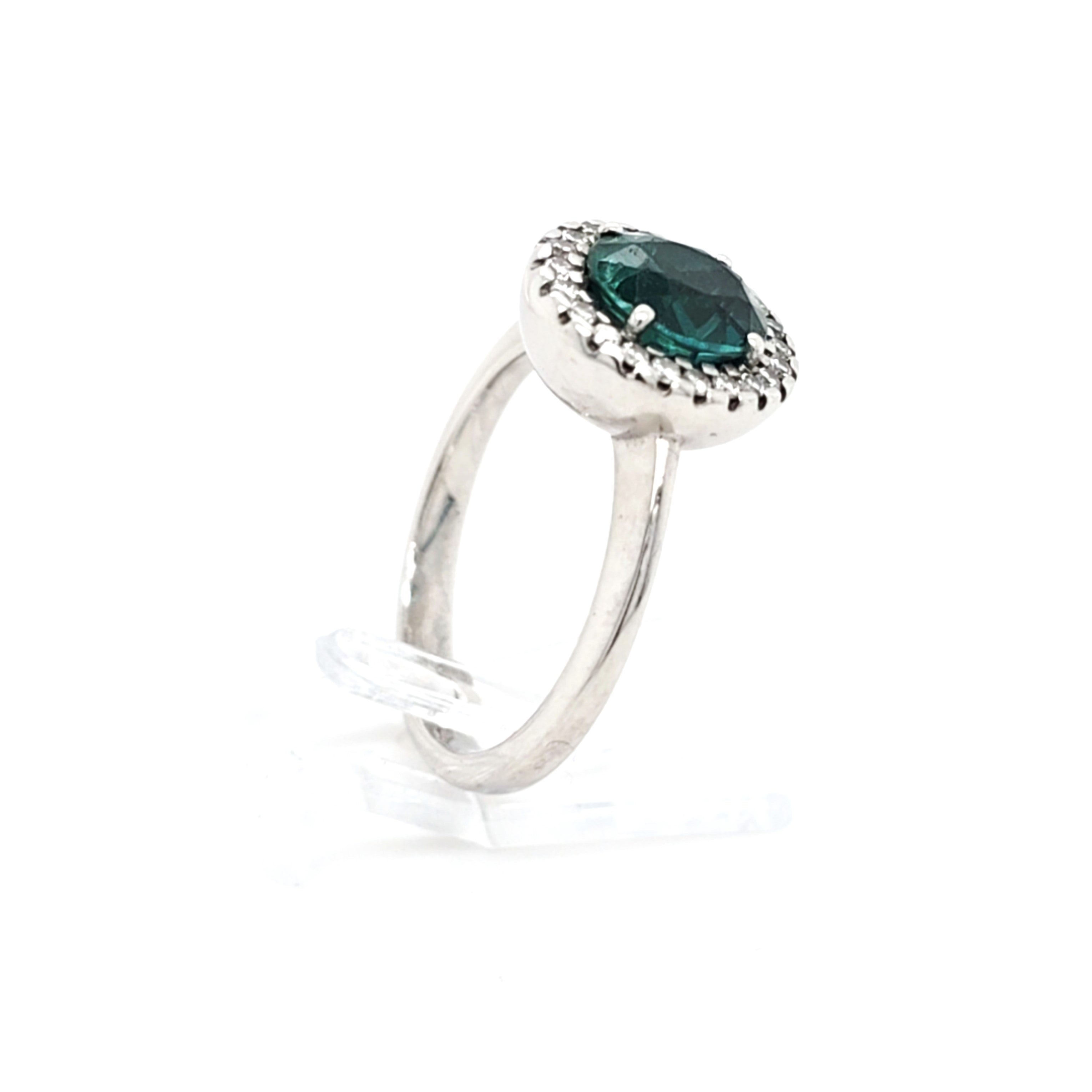 Damen Ring Weiß Gold 750 18 kt Brillanten *55* grüner Farbstein