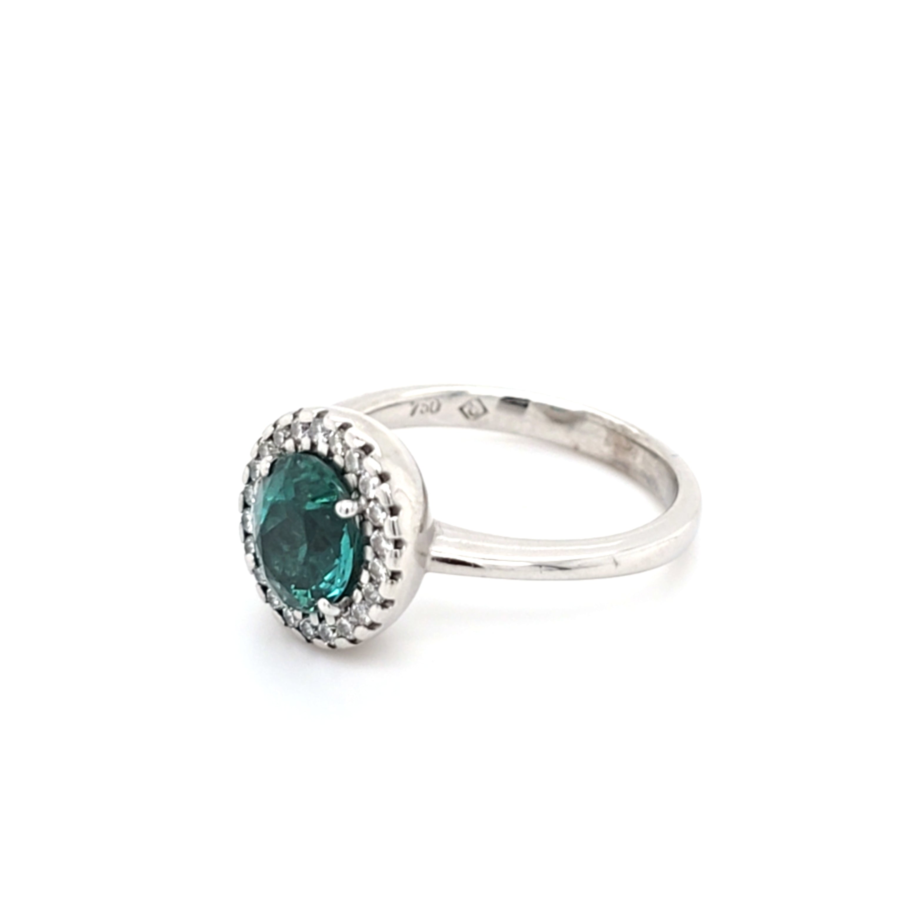Damen Ring Weiß Gold 750 18 kt Brillanten *55* grüner Farbstein