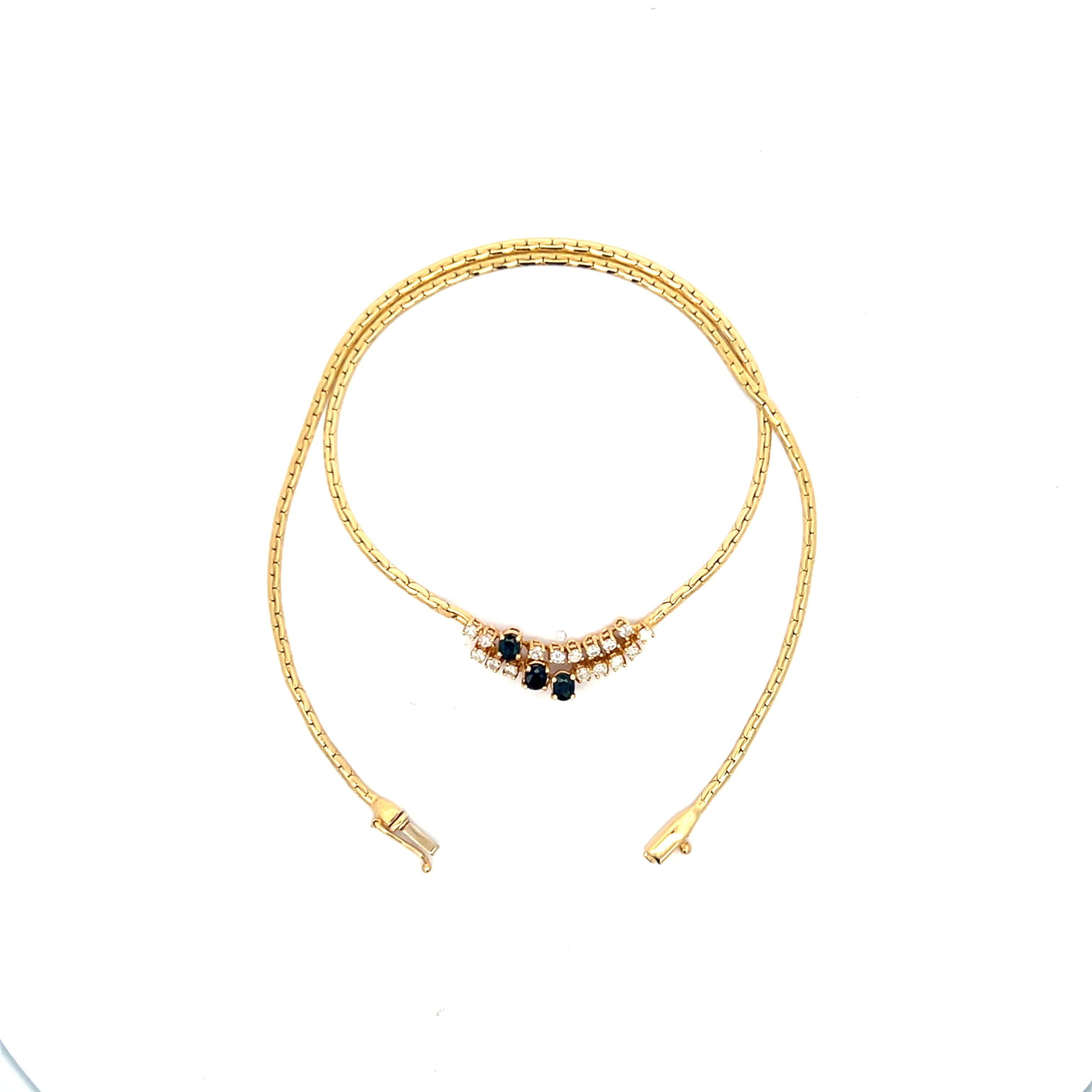 Collier Gelbgold 585 / 14 kt Saphir und Brillanten zus.ca.0,5 ct