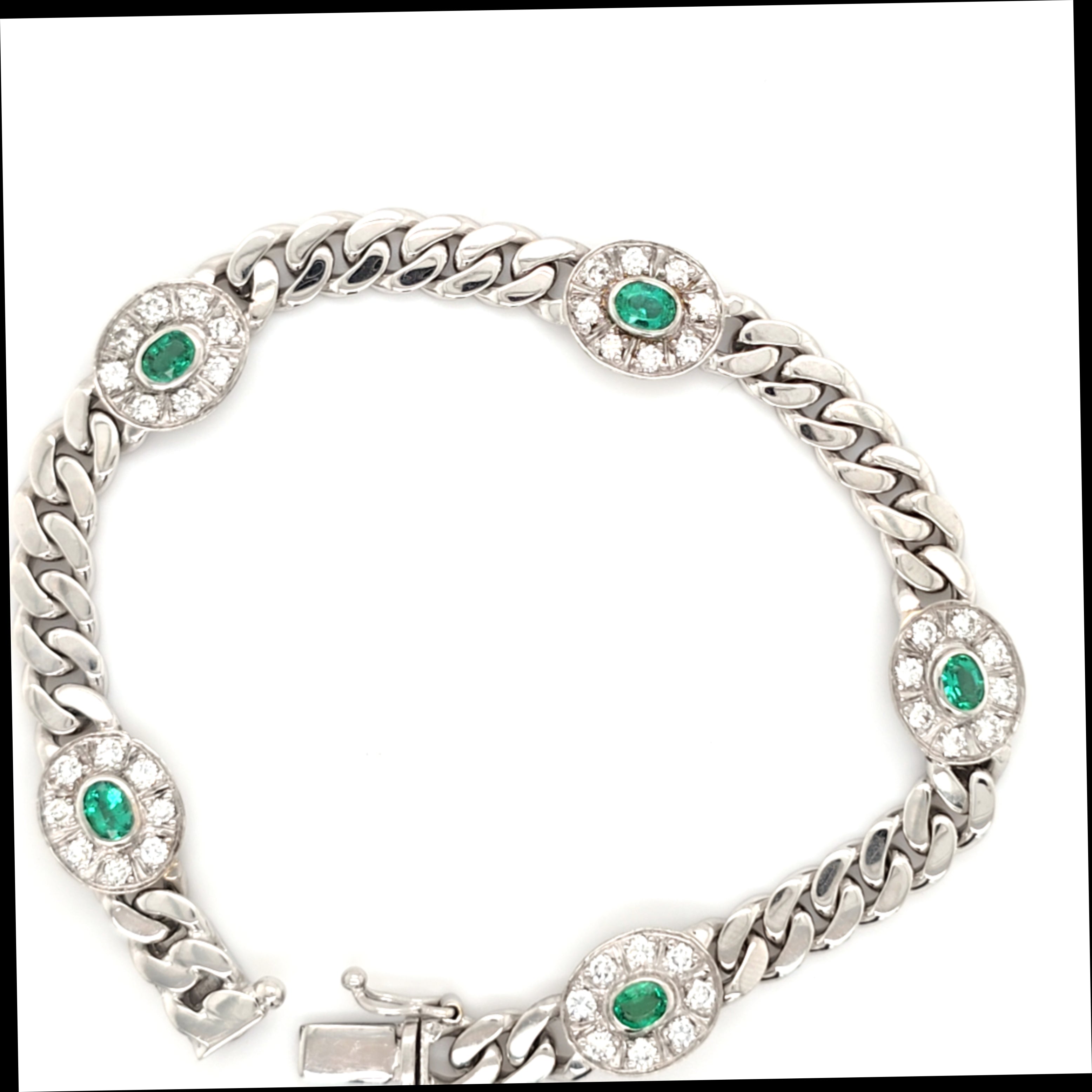 Panzer Armband Weißgold 585 14 kt Brillanten Smaragd Damen Schmuck