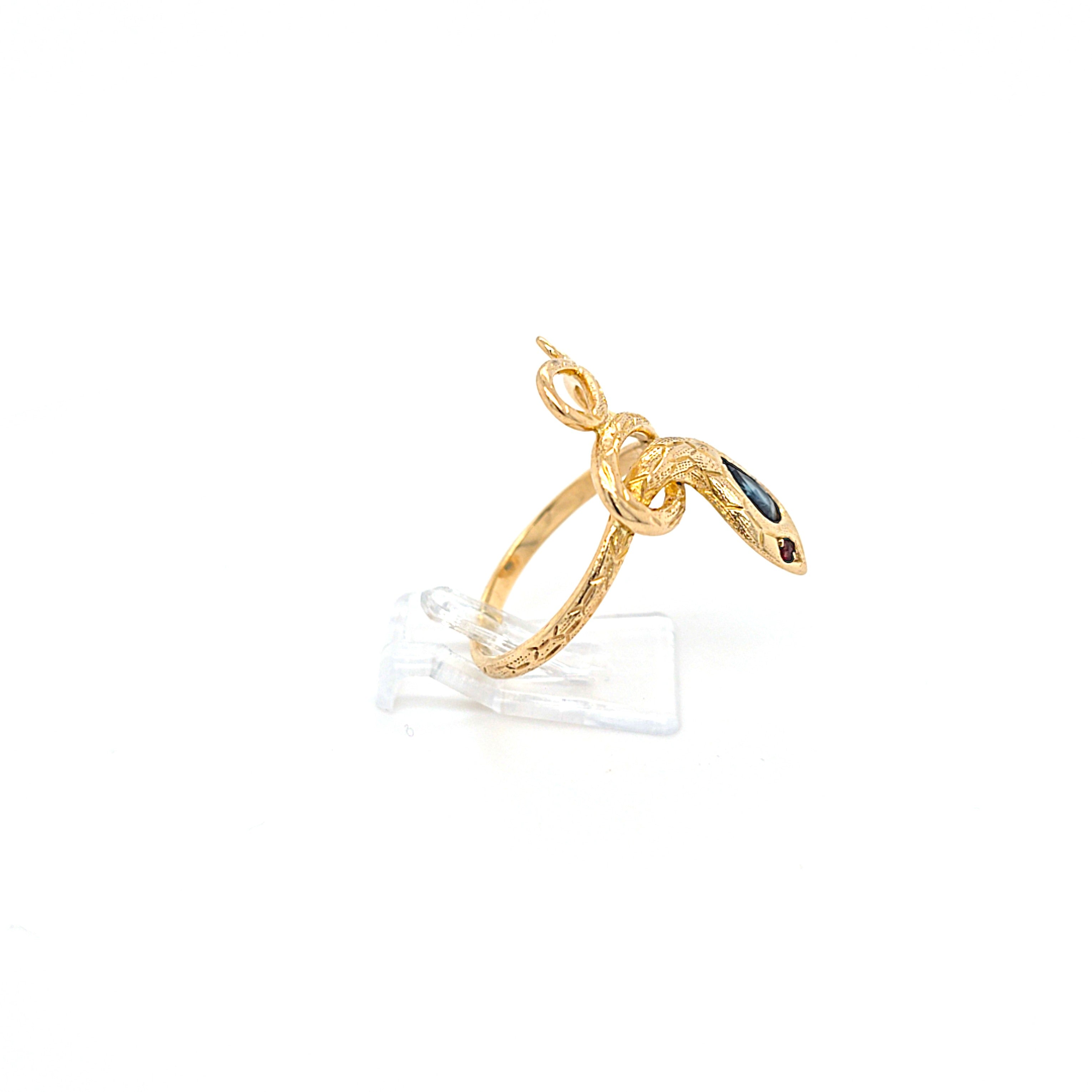 Ring Gold 585 14 kt Schlange Schmucksteine rot blau Damen