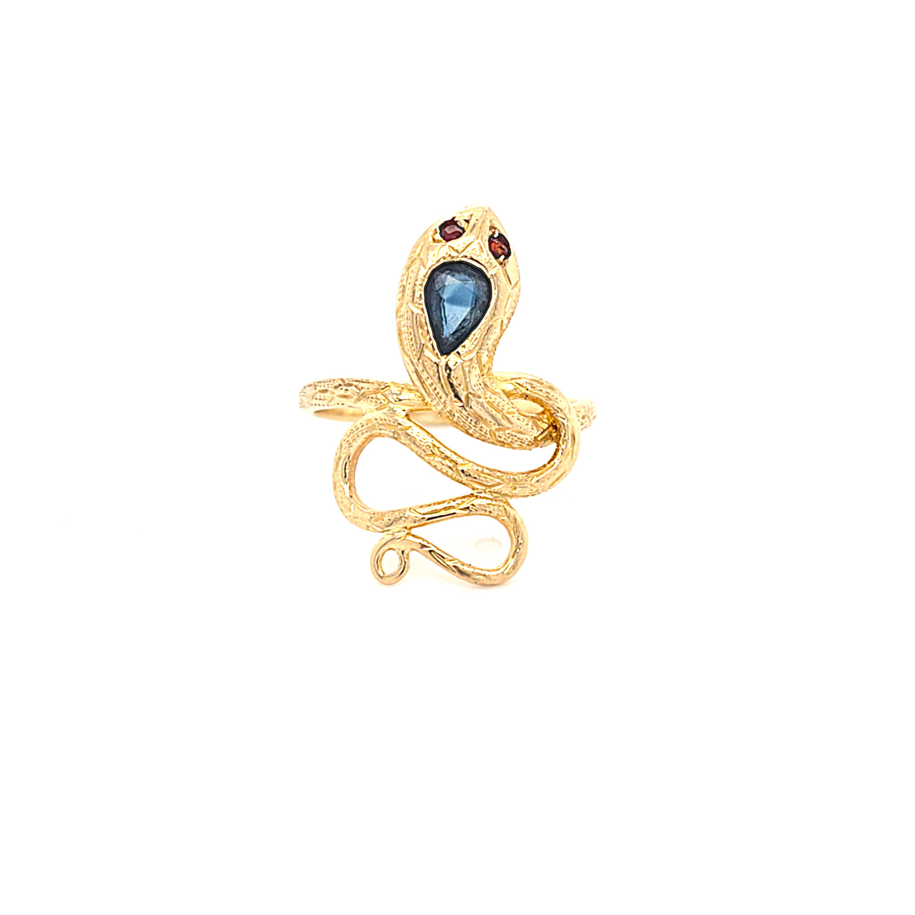 Ring Gold 585 14 kt Schlange Schmucksteine rot blau Damen