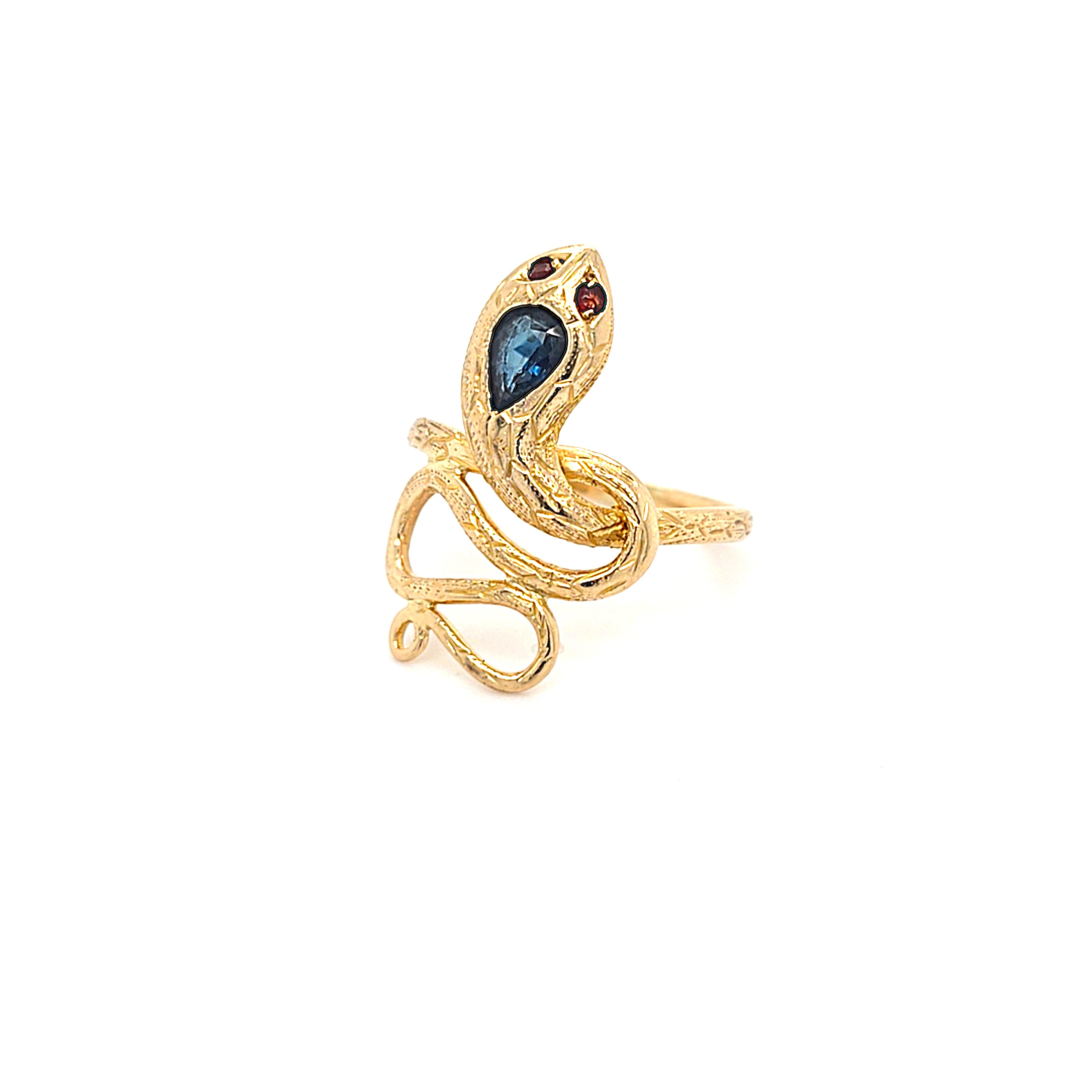 Ring Gold 585 14 kt Schlange Schmucksteine rot blau Damen