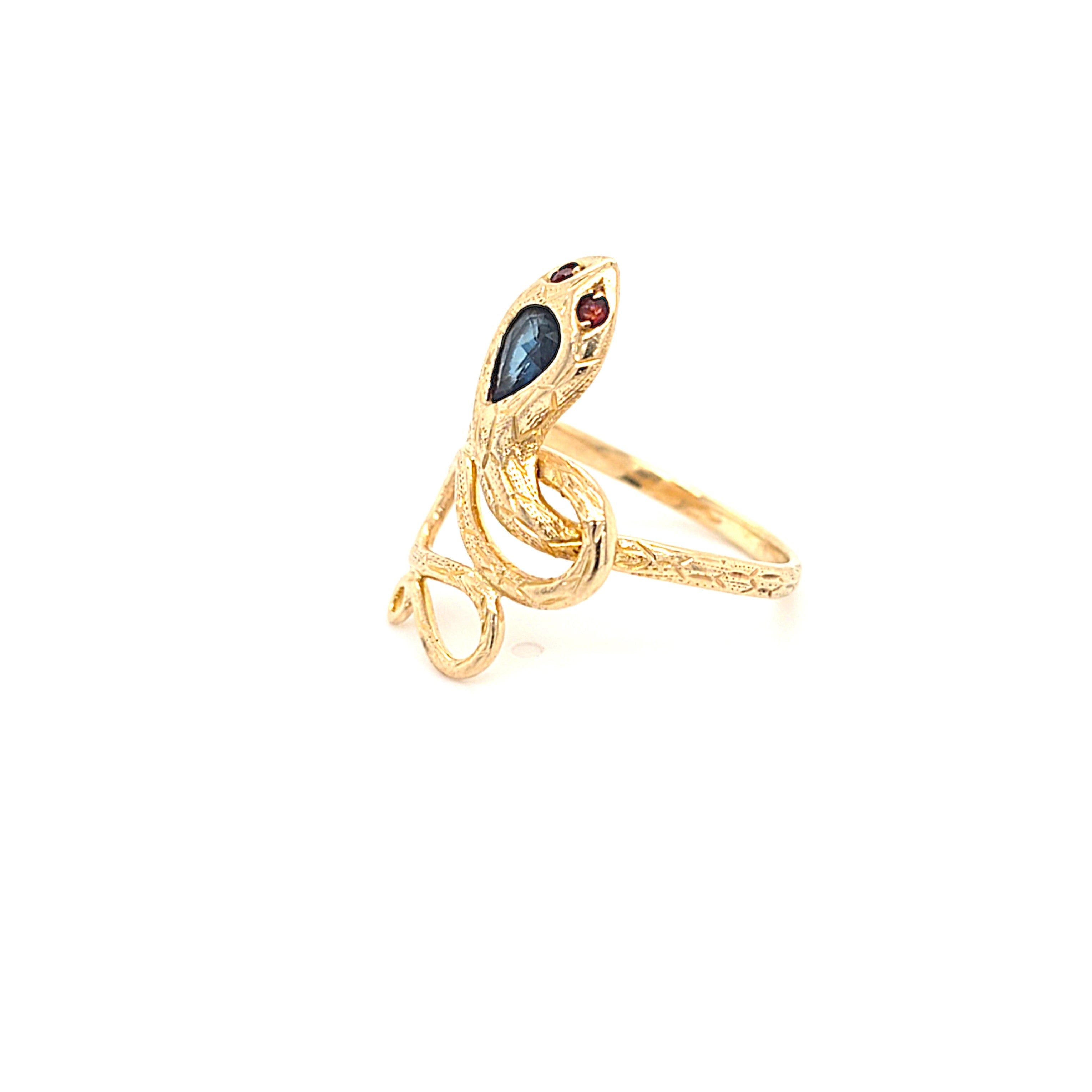 Ring Gold 585 14 kt Schlange Schmucksteine rot blau Damen