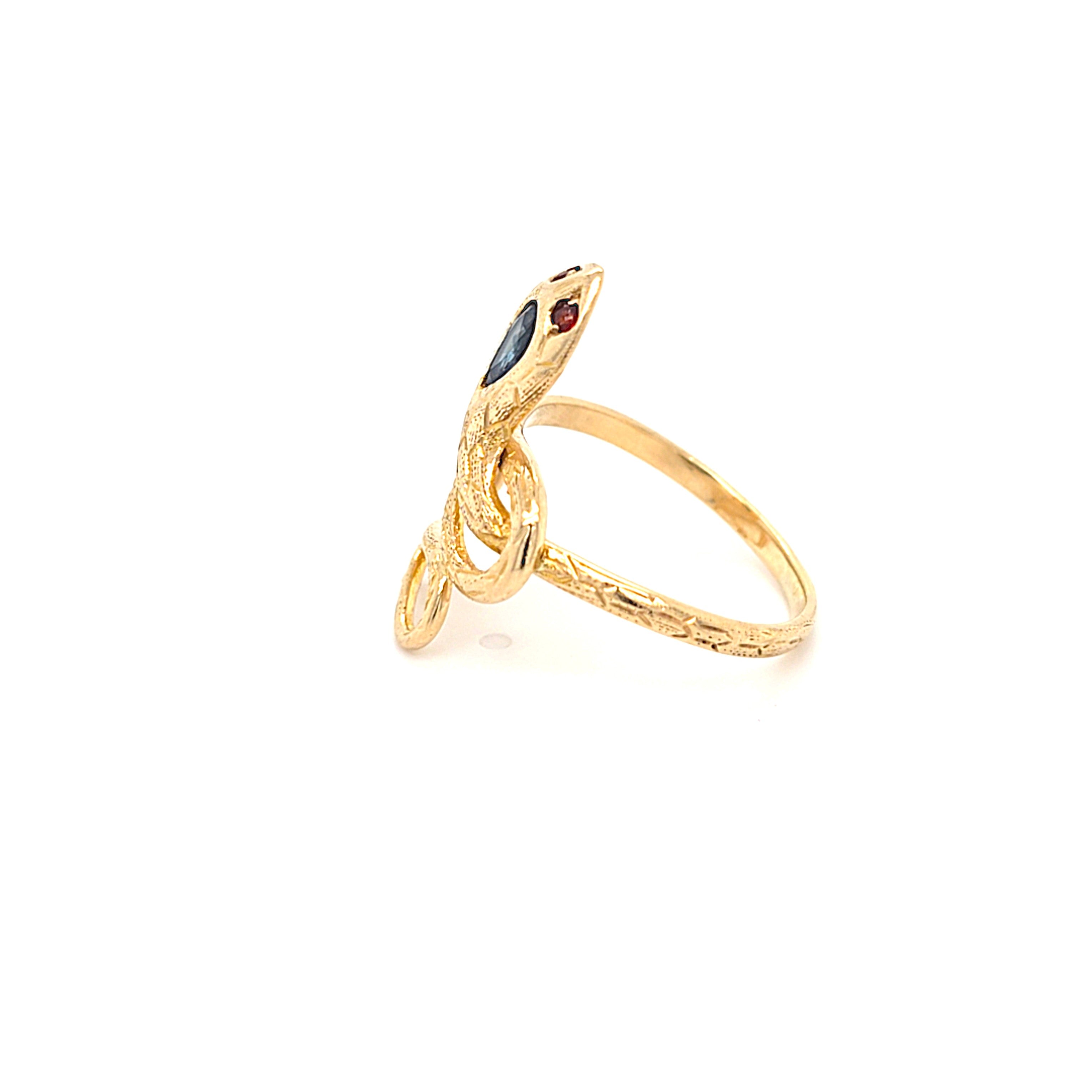 Ring Gold 585 14 kt Schlange Schmucksteine rot blau Damen