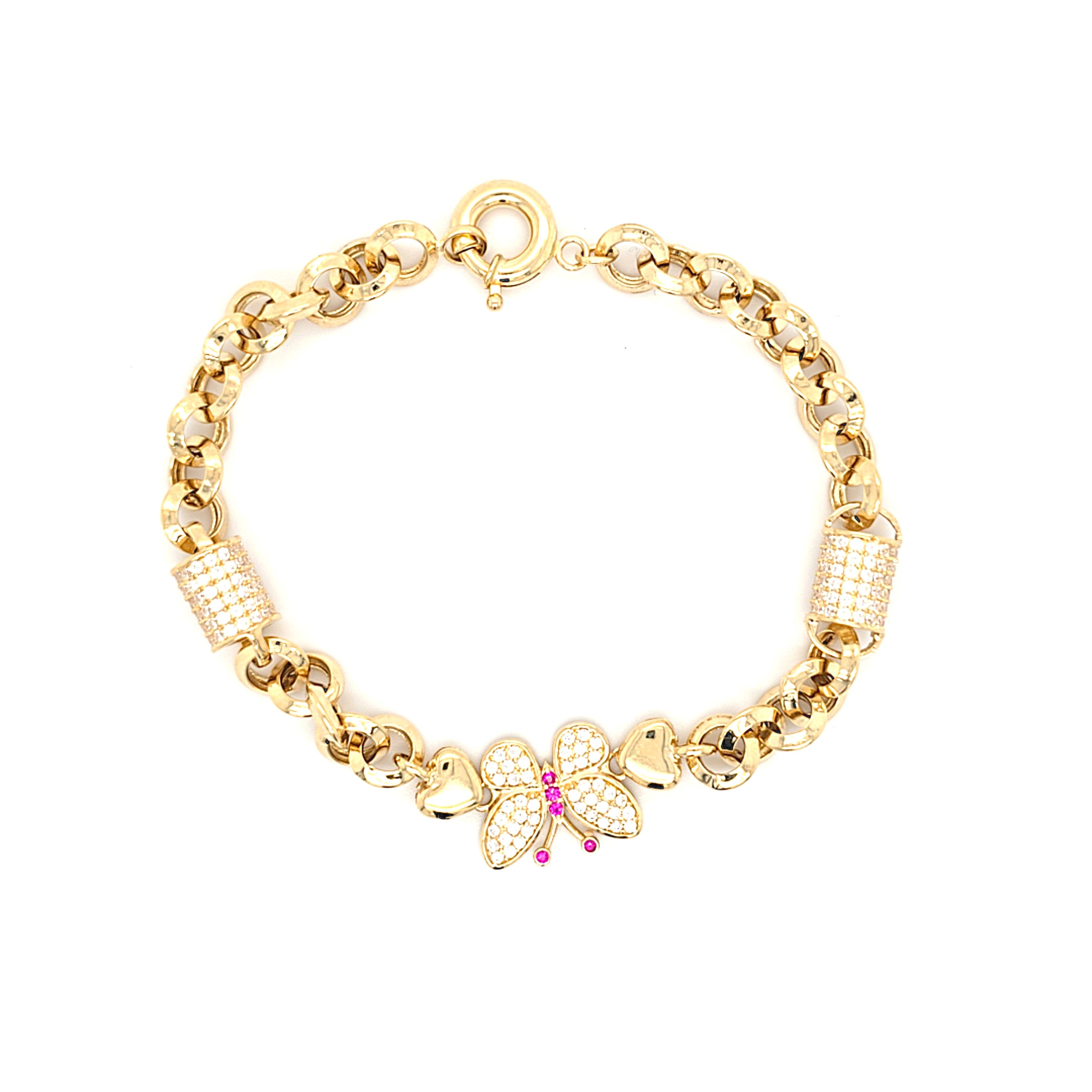 Armband Gold 585 14 kt Zirkonia Pink Schmucksteine Schmetterling Damen