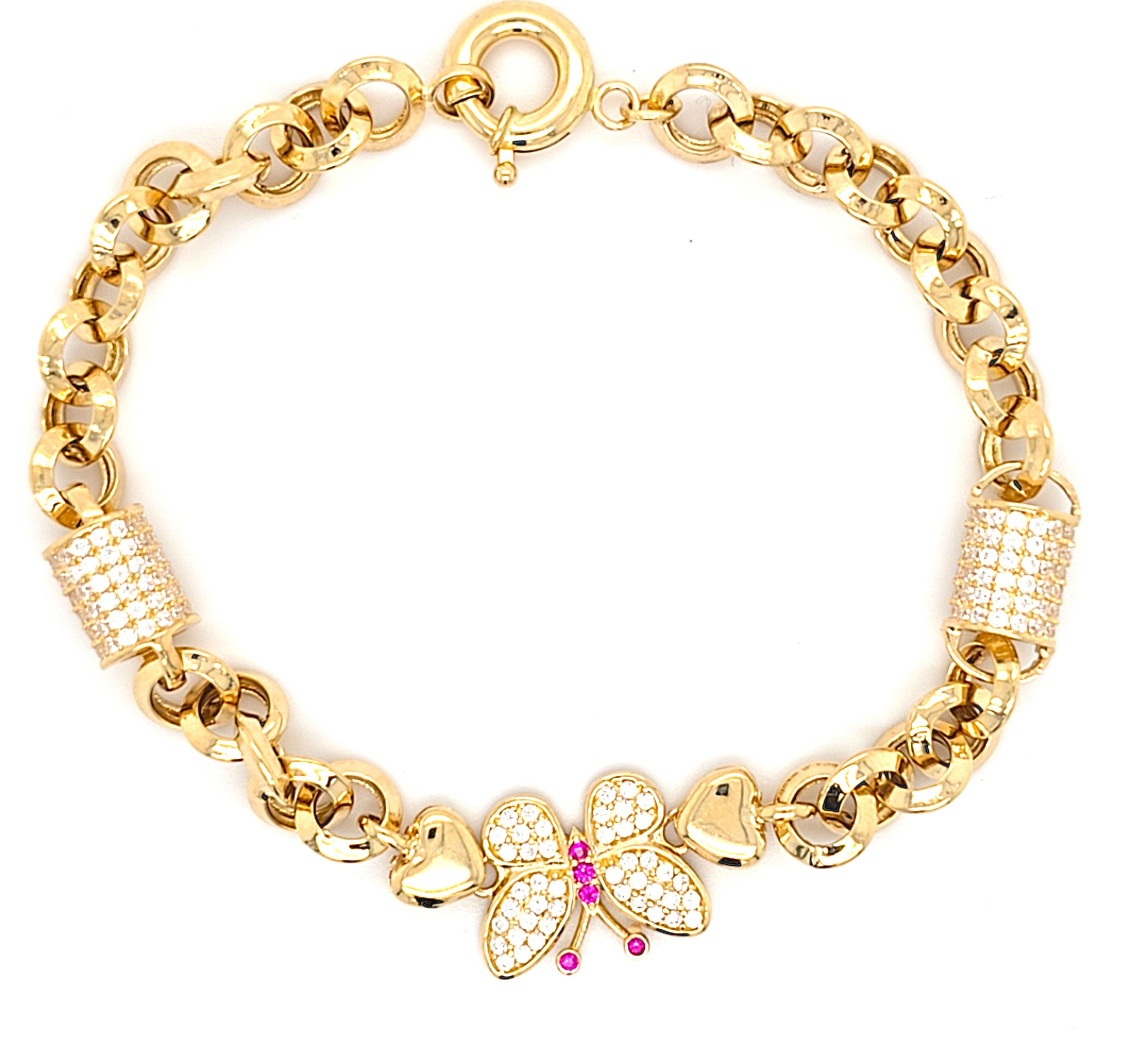 Armband Gold 585 14 kt Zirkonia Pink Schmucksteine Schmetterling Damen