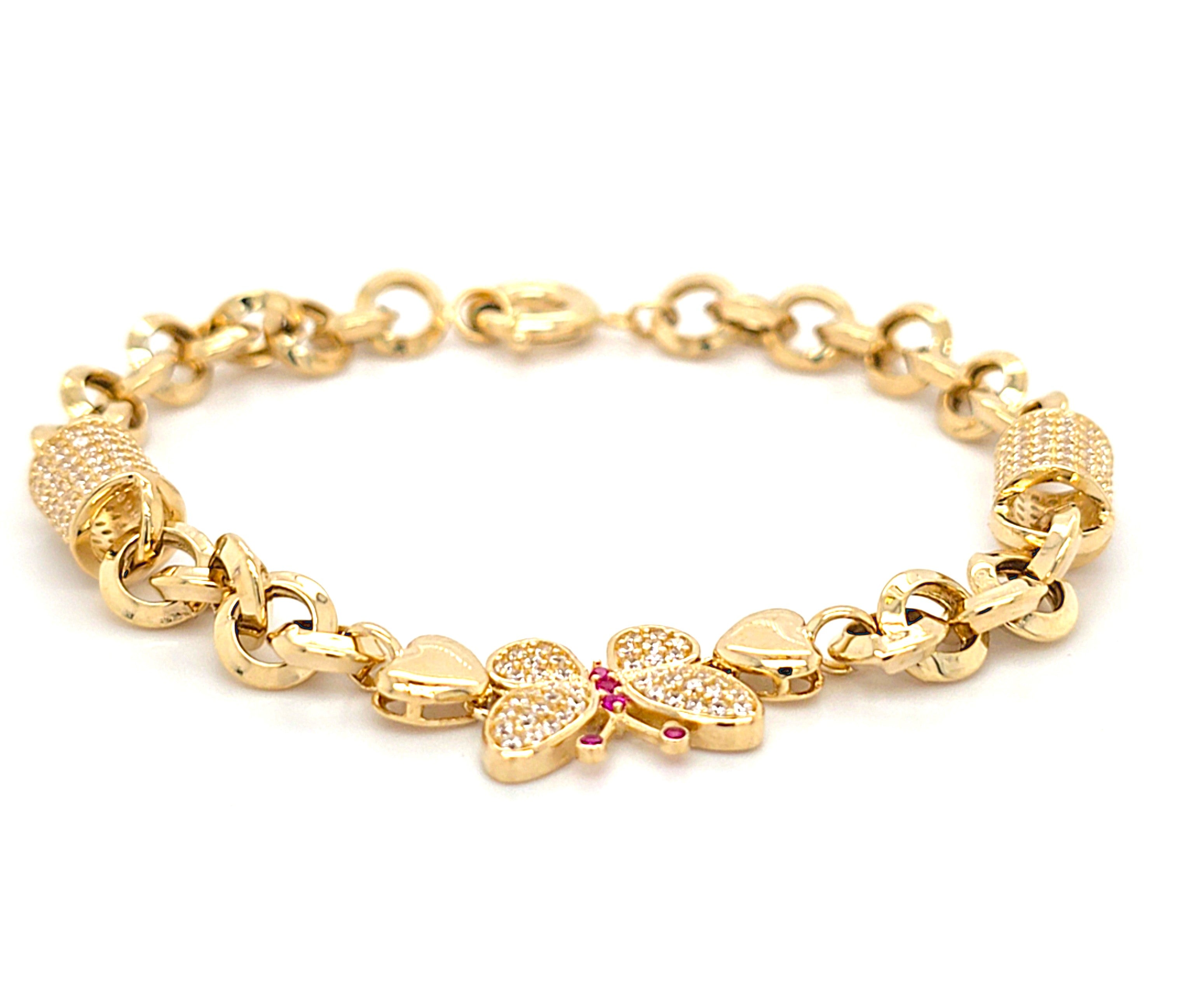 Armband Gold 585 14 kt Zirkonia Pink Schmucksteine Schmetterling Damen