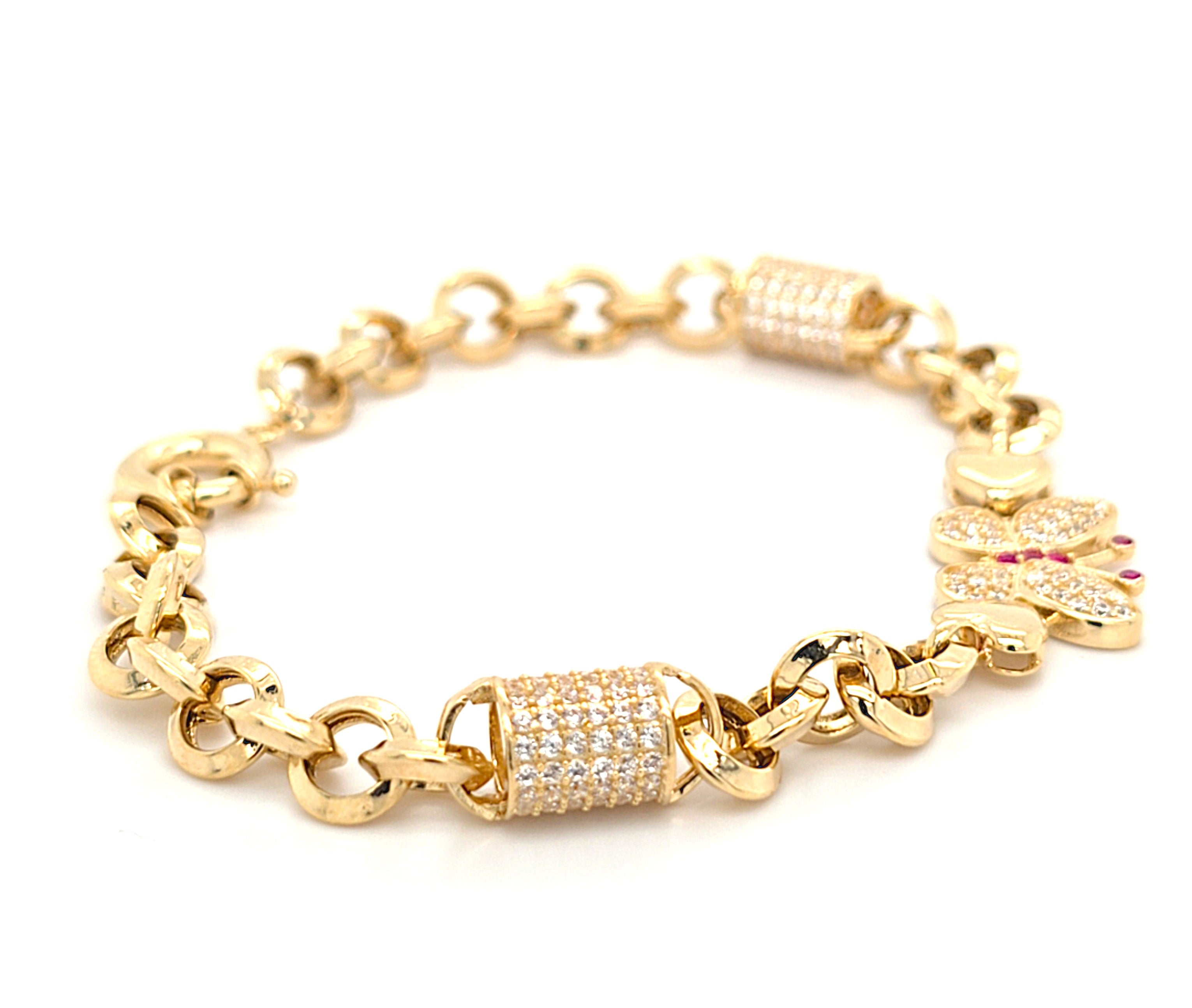Armband Gold 585 14 kt Zirkonia Pink Schmucksteine Schmetterling Damen