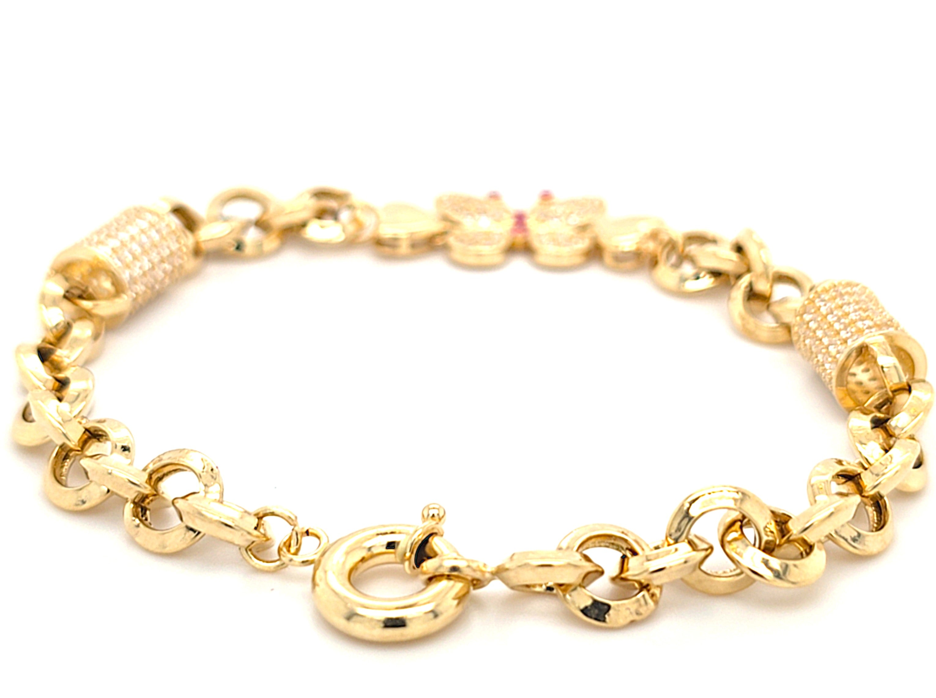 Armband Gold 585 14 kt Zirkonia Pink Schmucksteine Schmetterling Damen