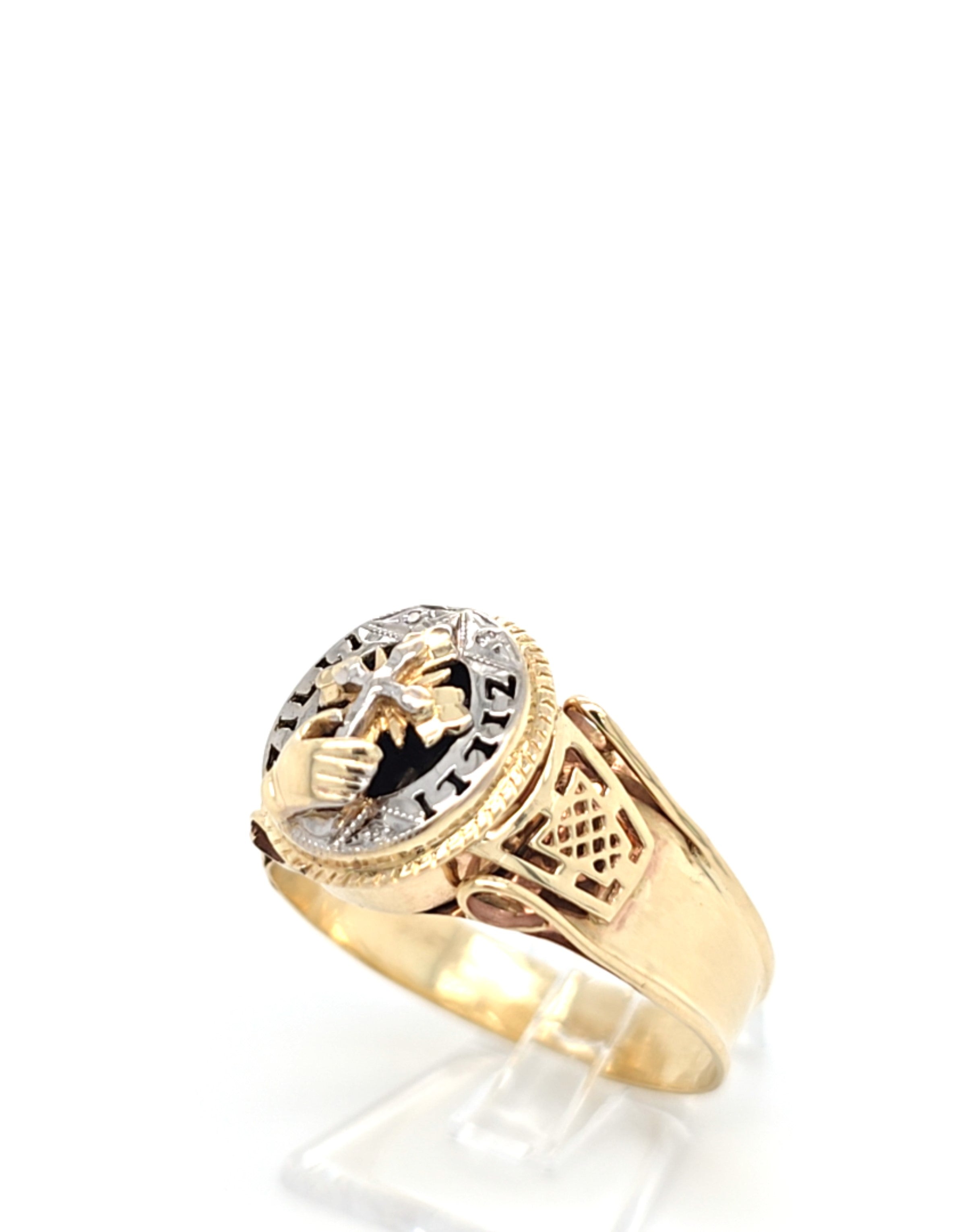 Ring Gelbgold Weißgold 585 14 kt Kreuz Schwarzer Schmuckstein Diamanten200819