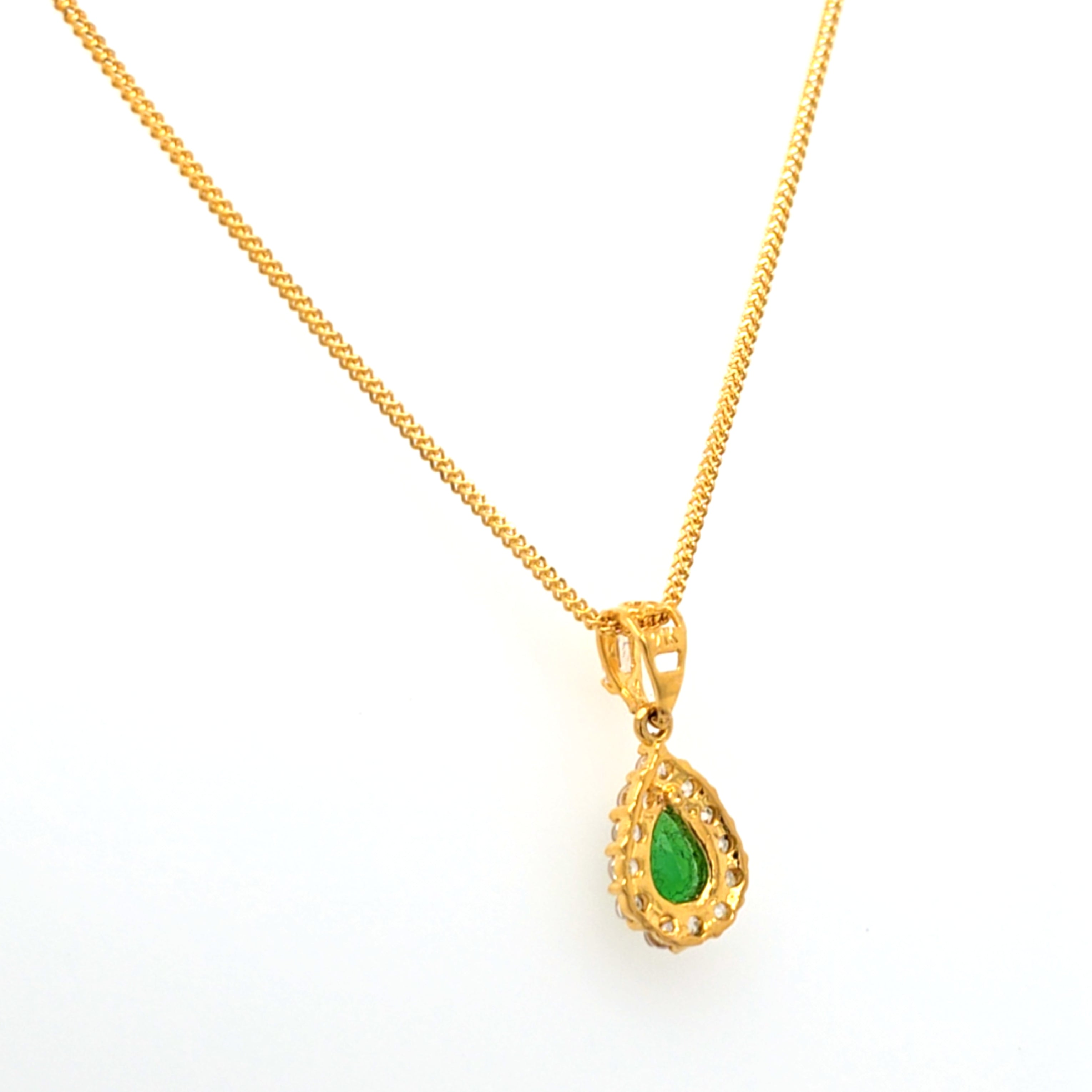 Ketten Anhänger Gelbgold 916 22 kt Grünen Schmuckstein Zirkonia Geschenk Schmuck 188291