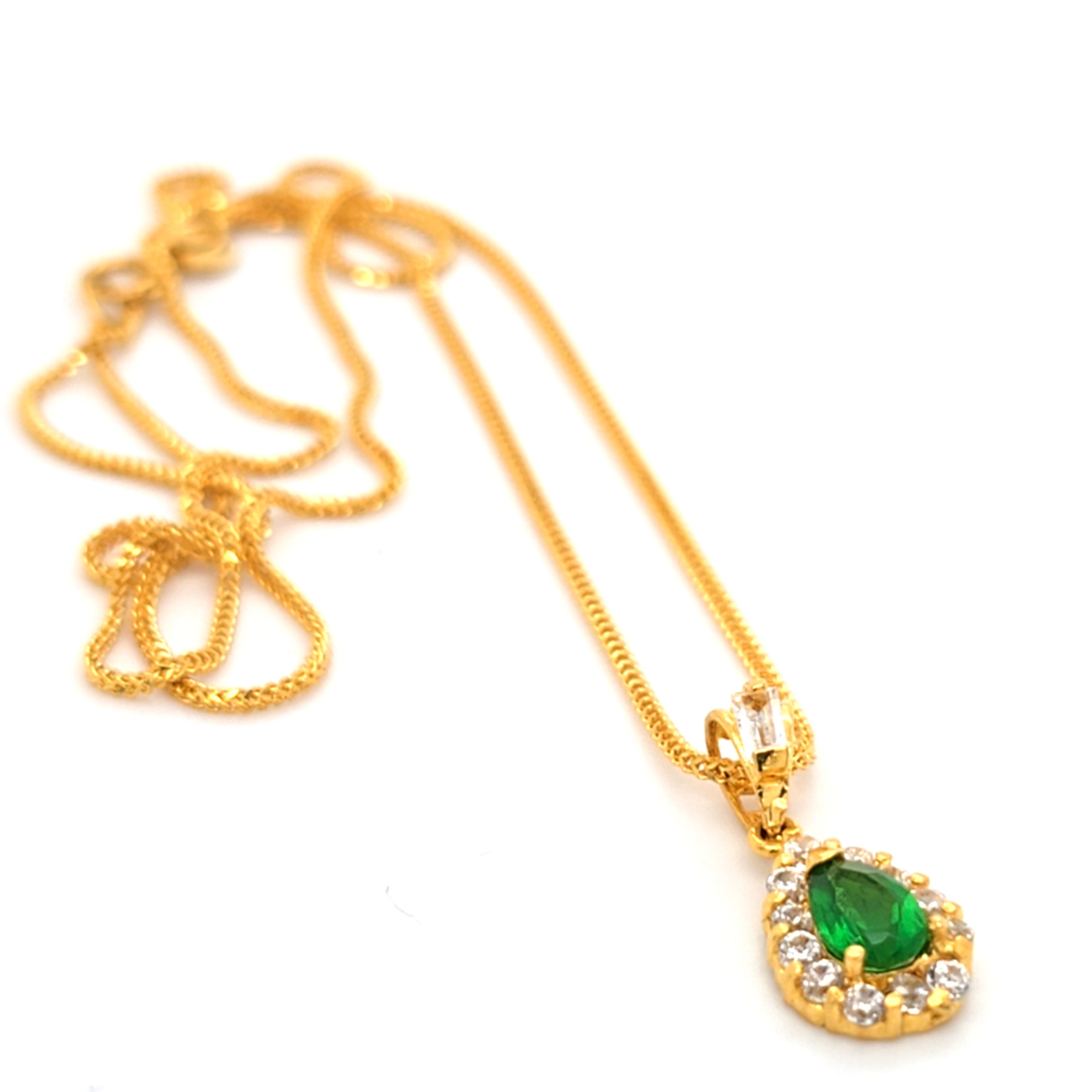 Ketten Anhänger Gelbgold 916 22 kt Grünen Schmuckstein Zirkonia Geschenk Schmuck 188291