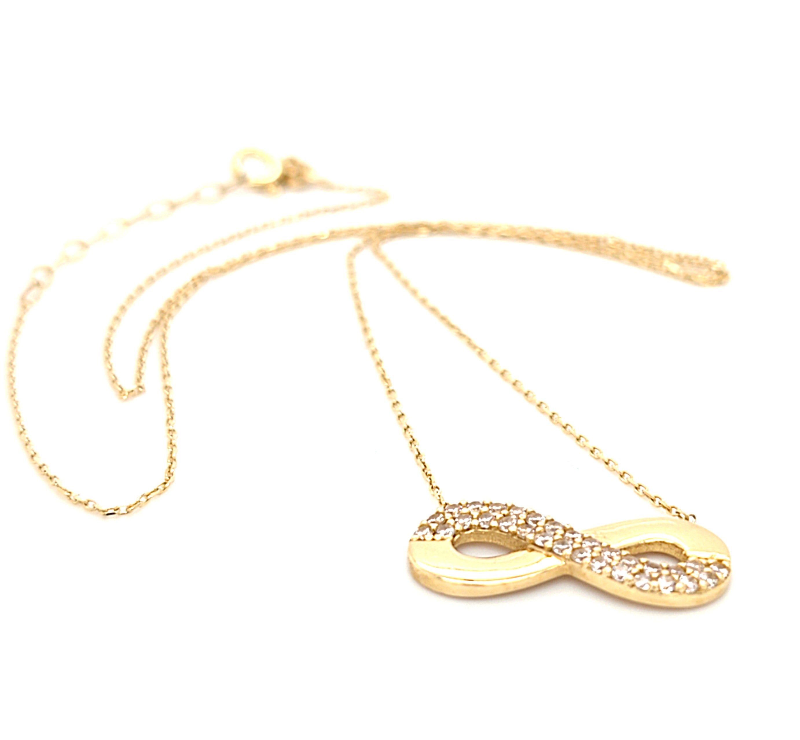 Collier Kette Gold 585 14 kt Zirkonia Unendlich Geschenk Schmuck Damen