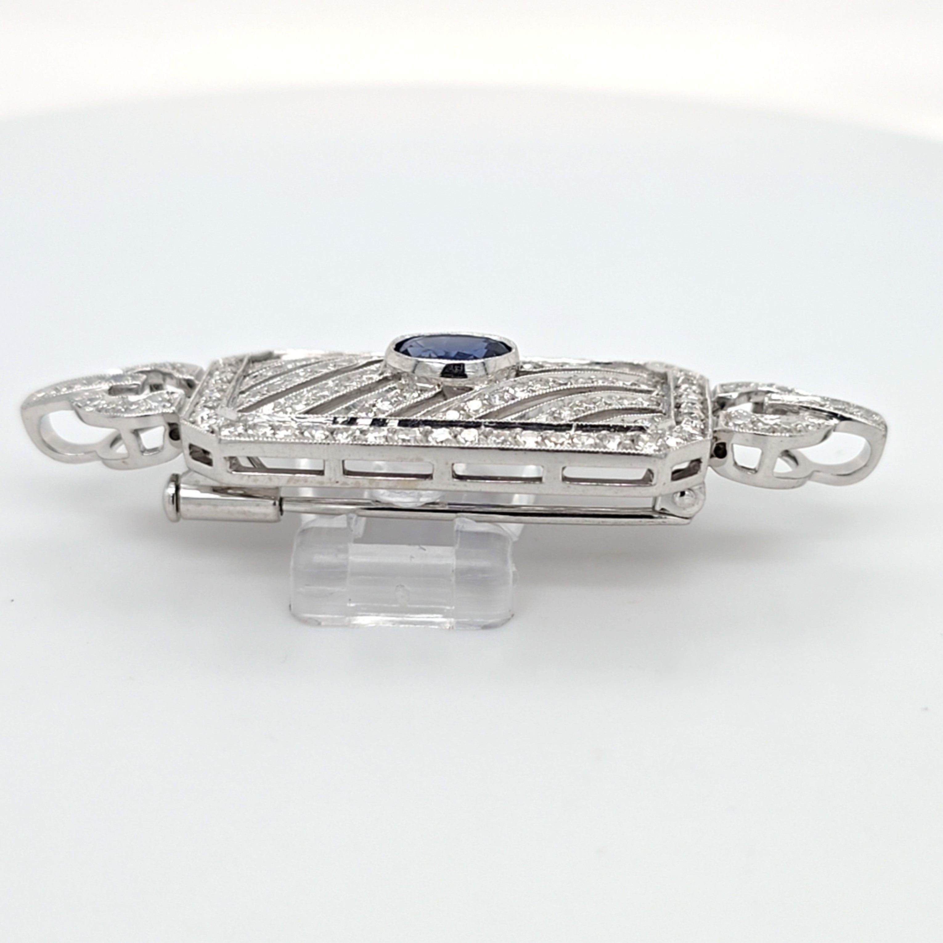 Brosche Anhänger Weiß Gold 750 Diamanten Schmuckstein Blau
