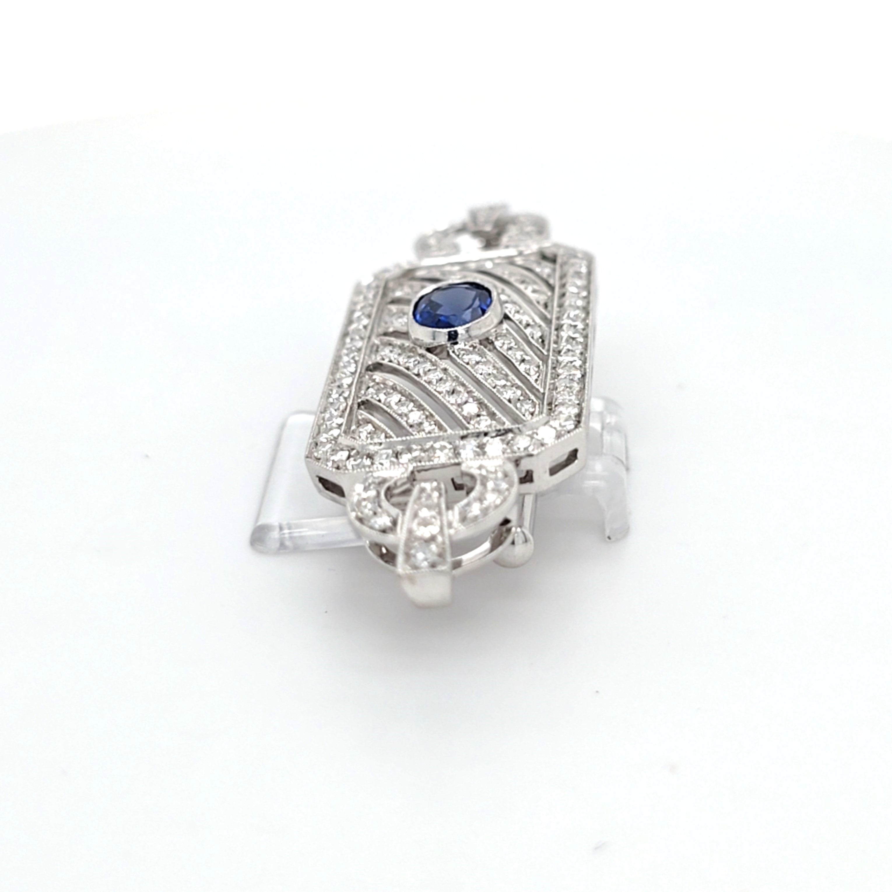 Brosche Anhänger Weiß Gold 750 Diamanten Schmuckstein Blau