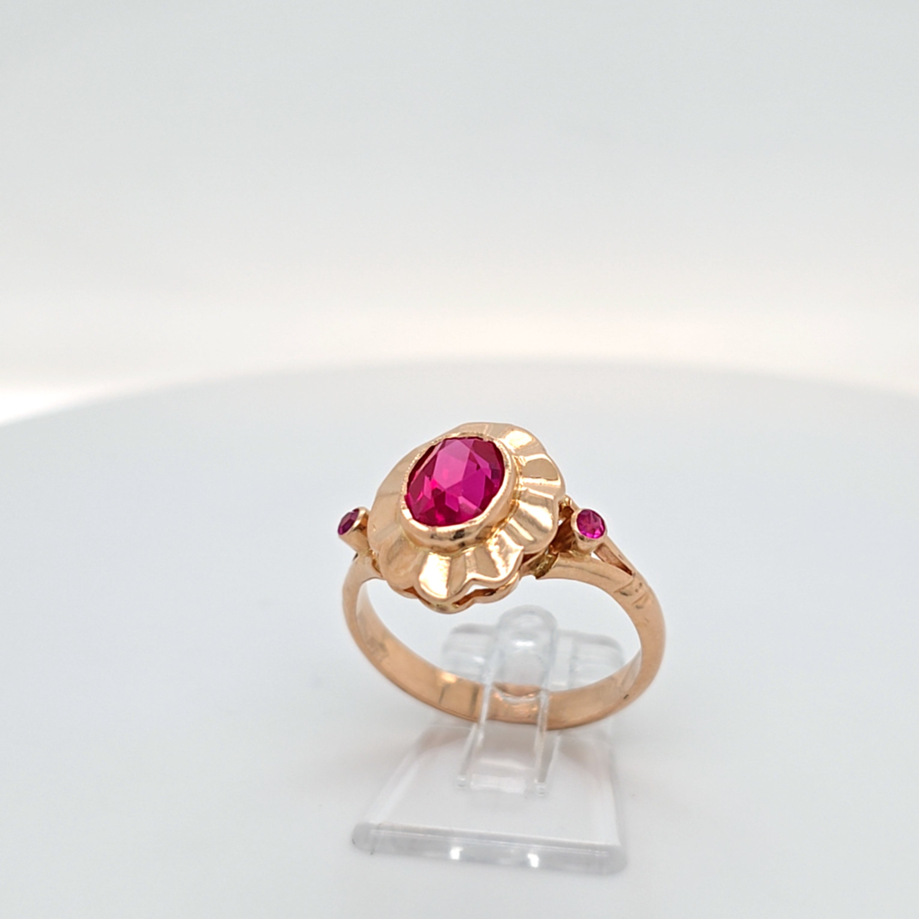 Ring Rot Gold 583 Schmuckstein Pink Damen Geschenk