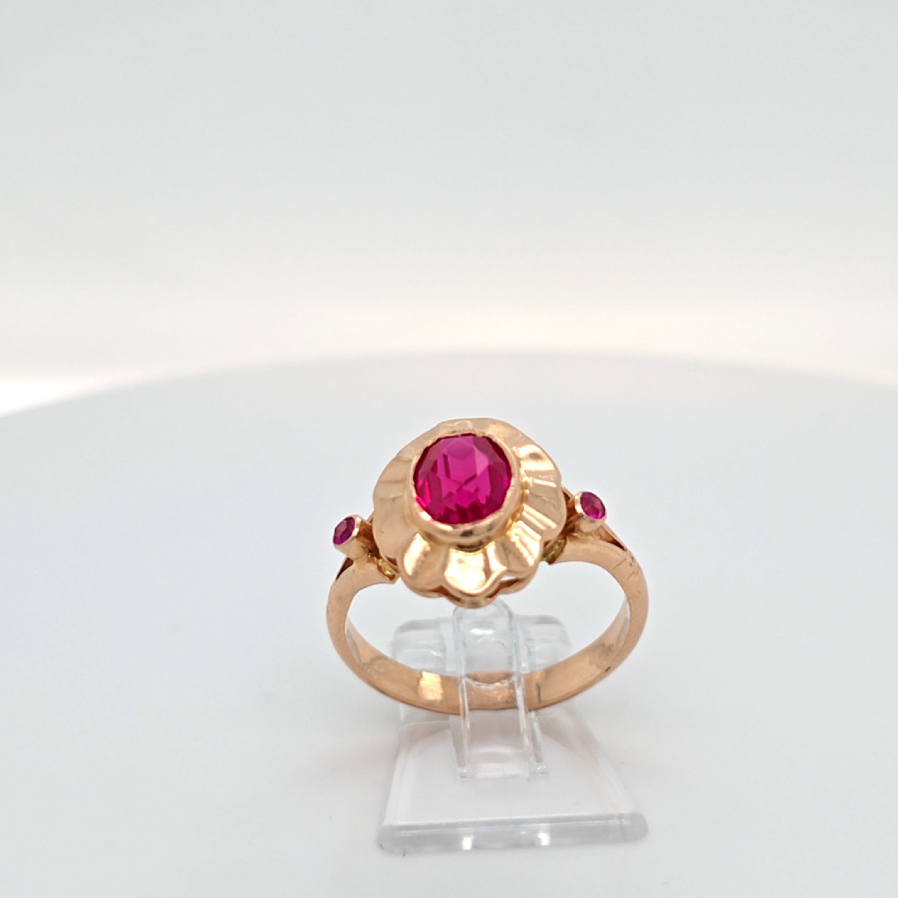 Ring Rot Gold 583 Schmuckstein Pink Damen Geschenk