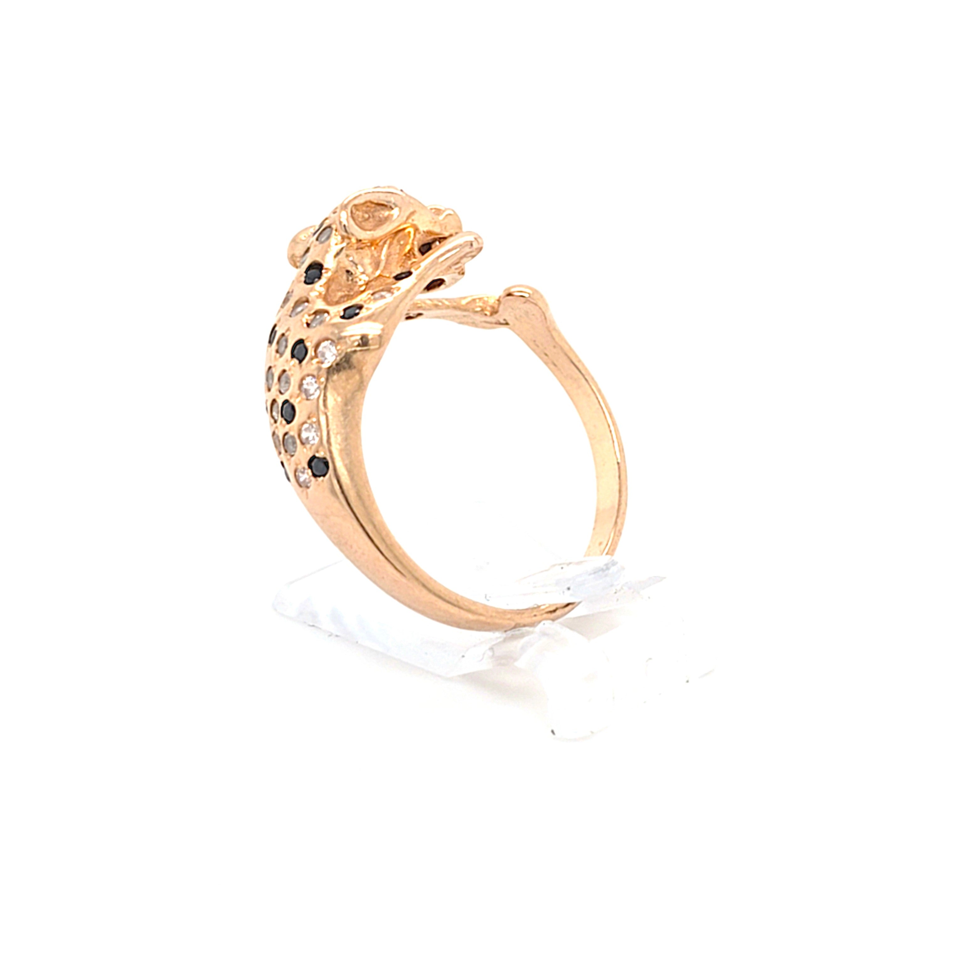 Ring Gold 585 14 kt Schmucksteine Schwarz Rot Zirkonia Wildkatze