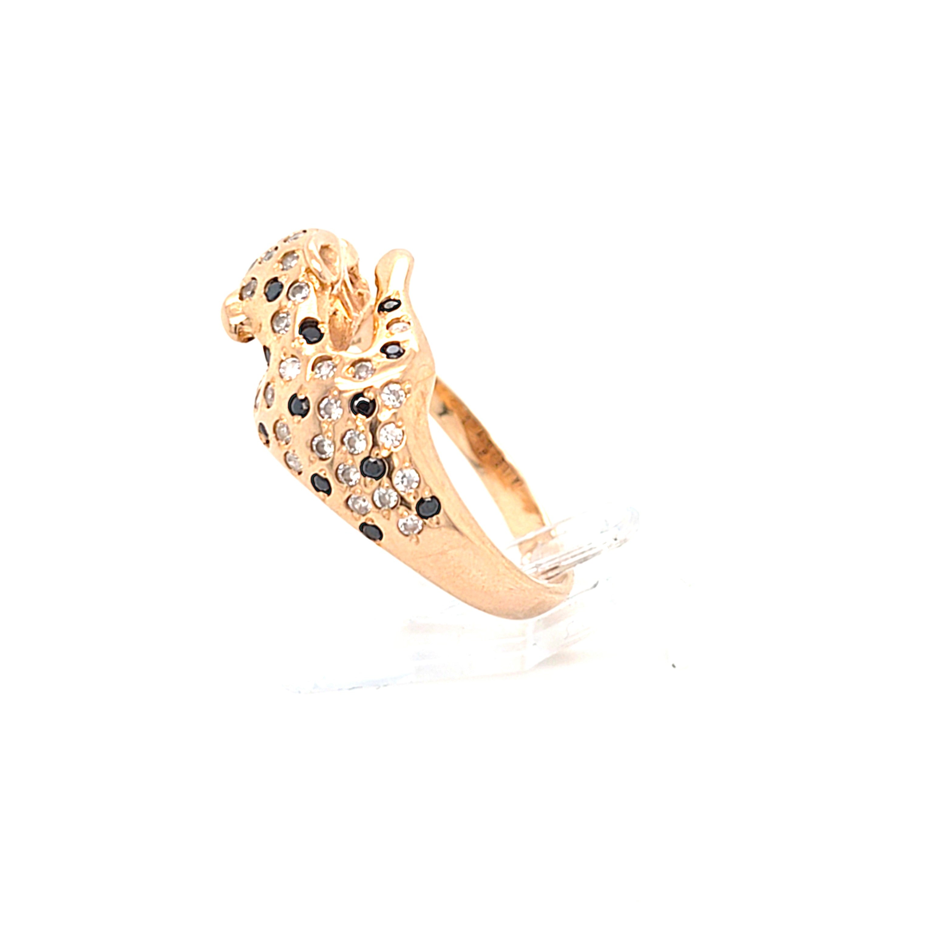 Ring Gold 585 14 kt Schmucksteine Schwarz Rot Zirkonia Wildkatze