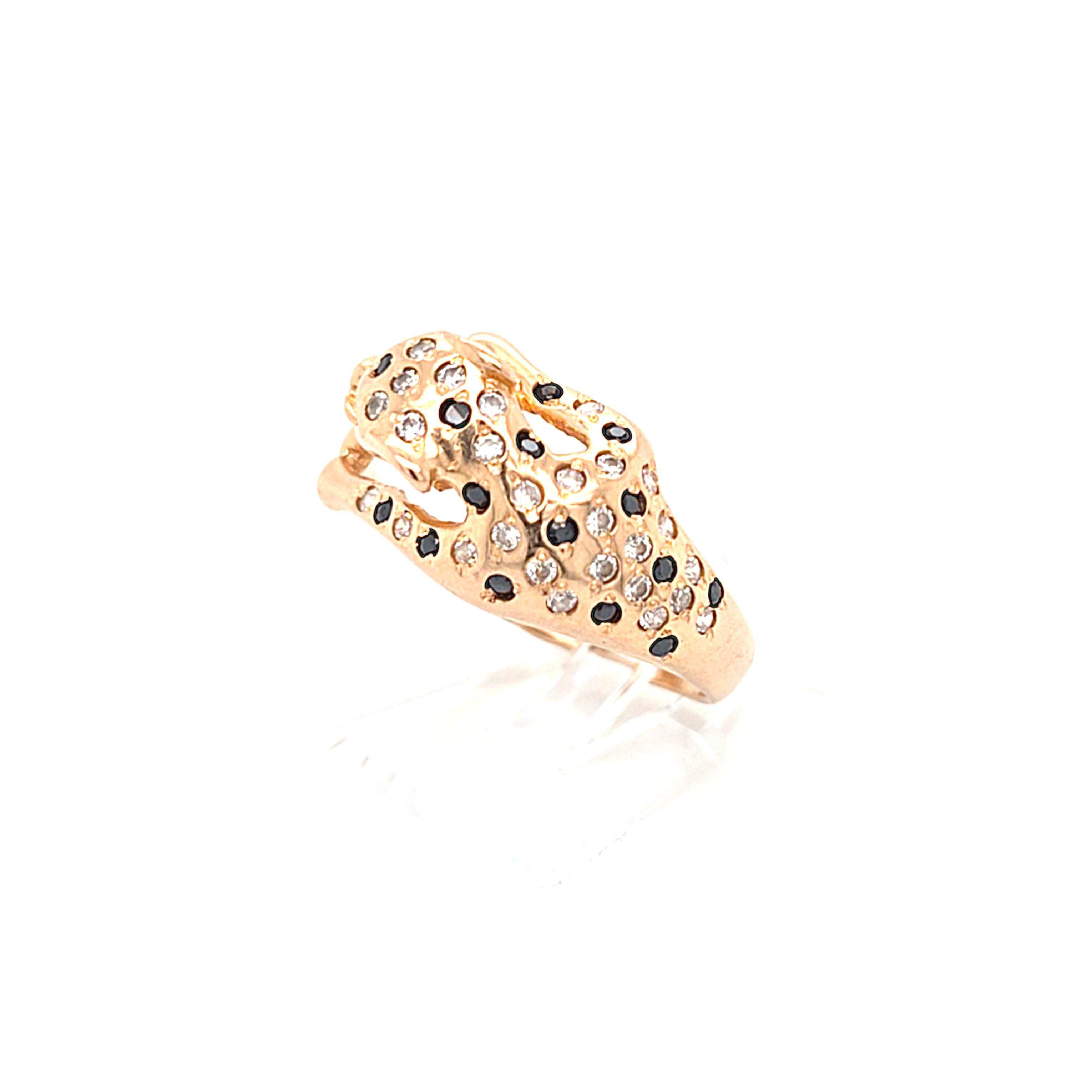 Ring Gold 585 14 kt Schmucksteine Schwarz Rot Zirkonia Wildkatze