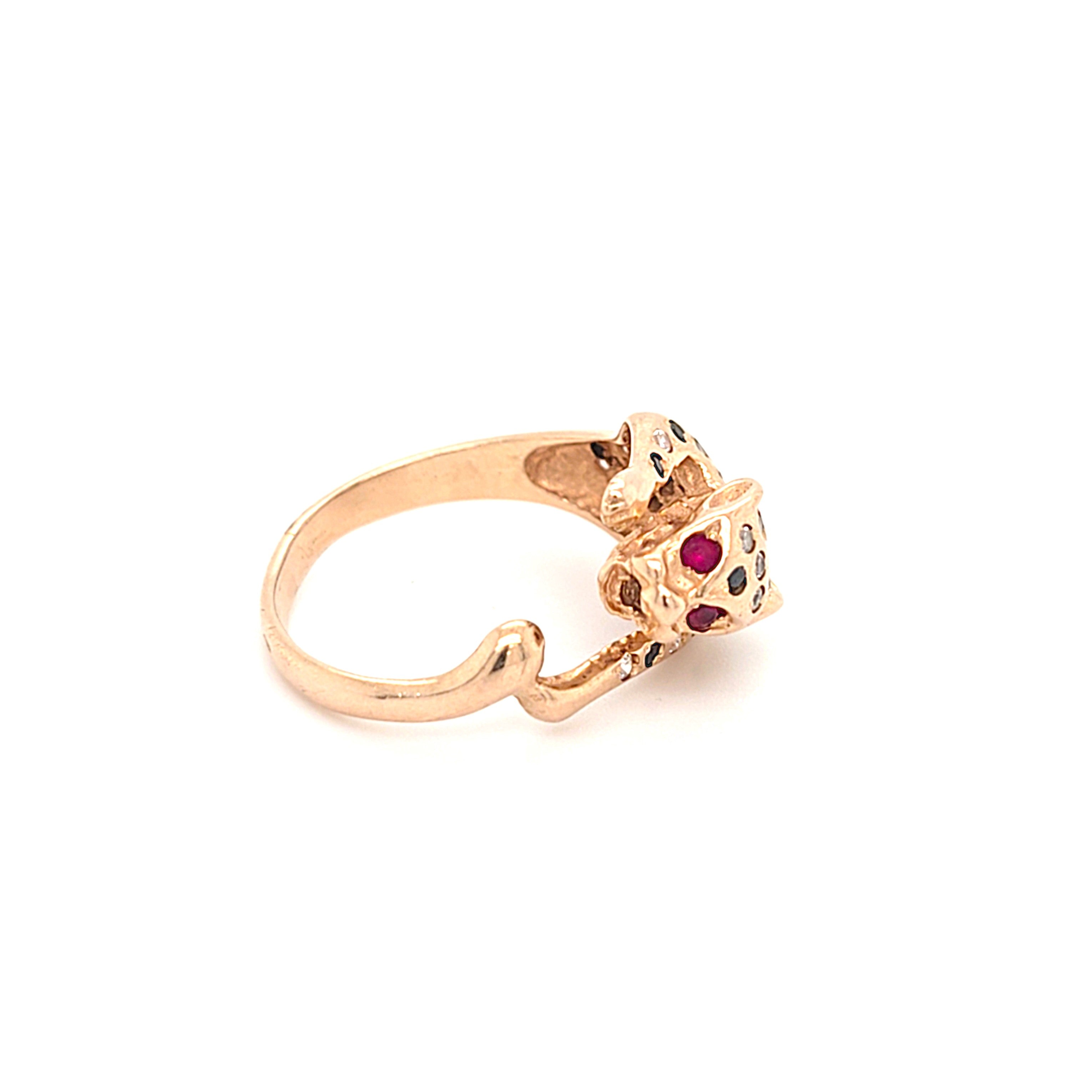 Ring Gold 585 14 kt Schmucksteine Schwarz Rot Zirkonia Wildkatze