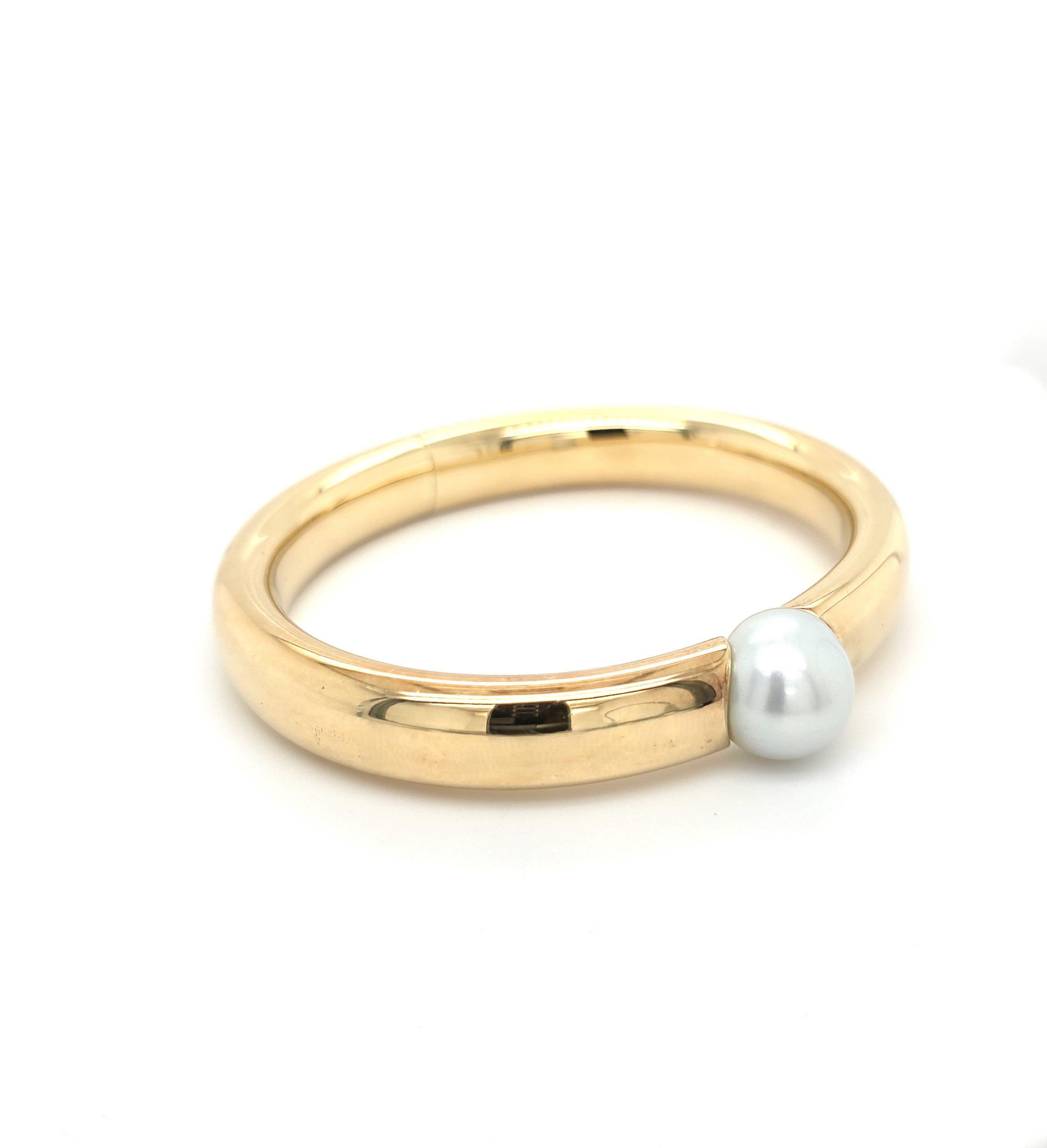 Damen Armspange Gelb Gold 585 14 kt Massiv Perle Schmuck 215336