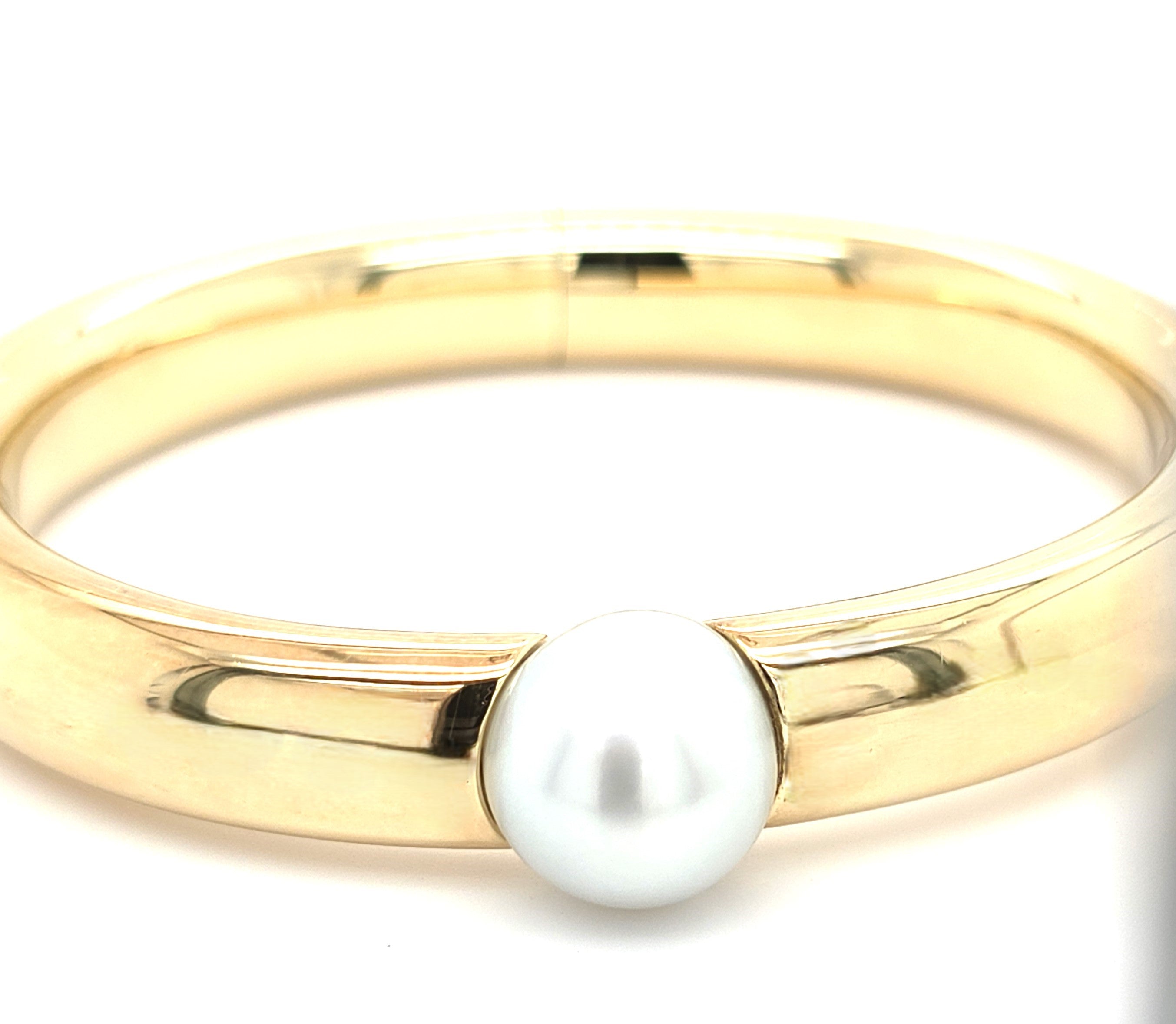 Damen Armspange Gelb Gold 585 14 kt Massiv Perle Schmuck 215336