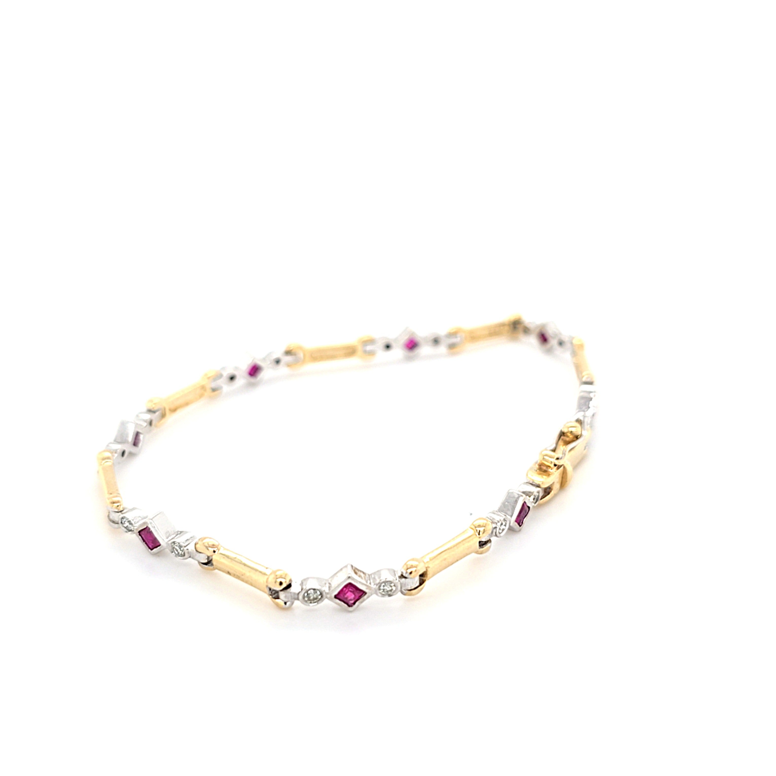 Damen Armband Gelbgold/Weißgold 585/14kt. Rubine/Brillanten ca. 19cm