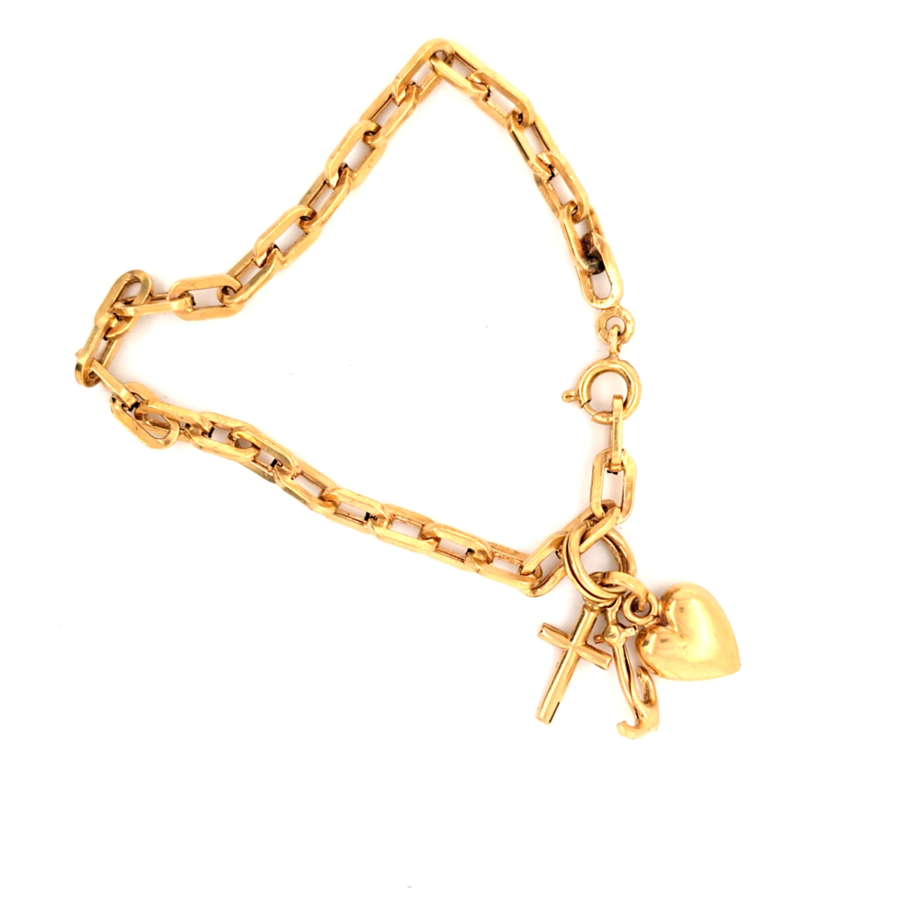 Armband Gold 750 18kt. mit Anhänger Anker, Herz und Kreuz *ca. 19cm.