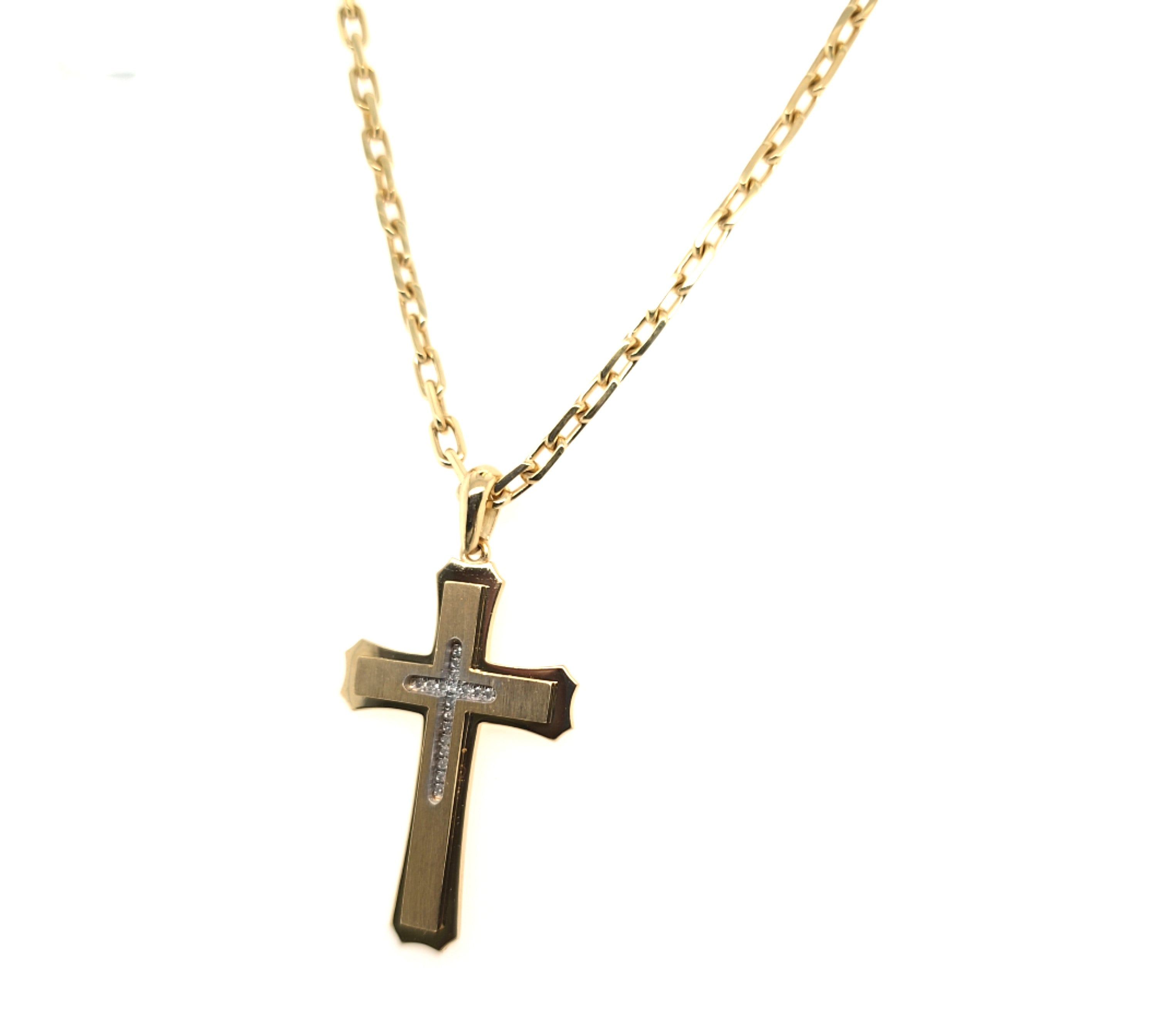 Kette Anhänger Kreuz Gelb Gold Brillanten