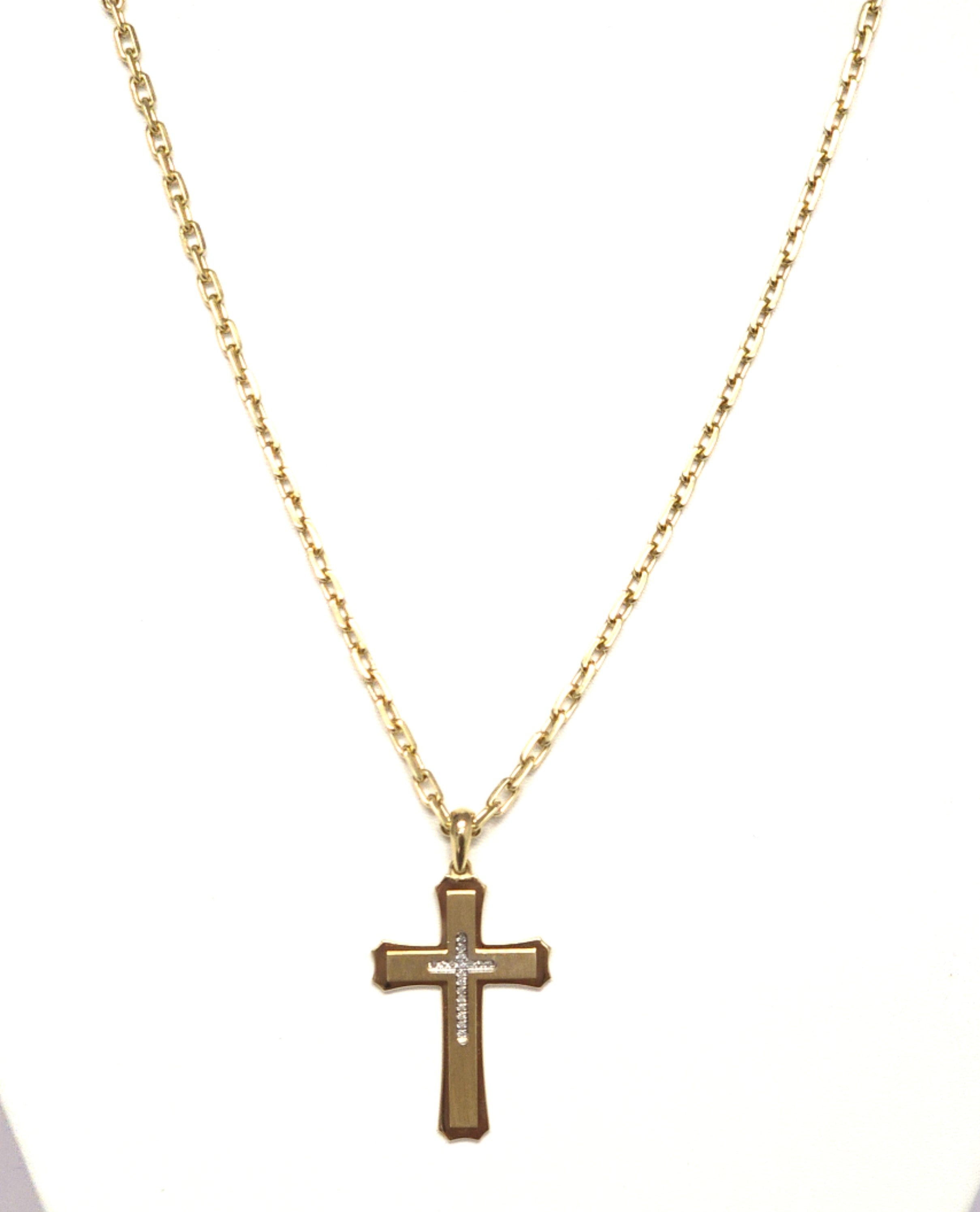 Kette Anhänger Kreuz Gelb Gold Brillanten
