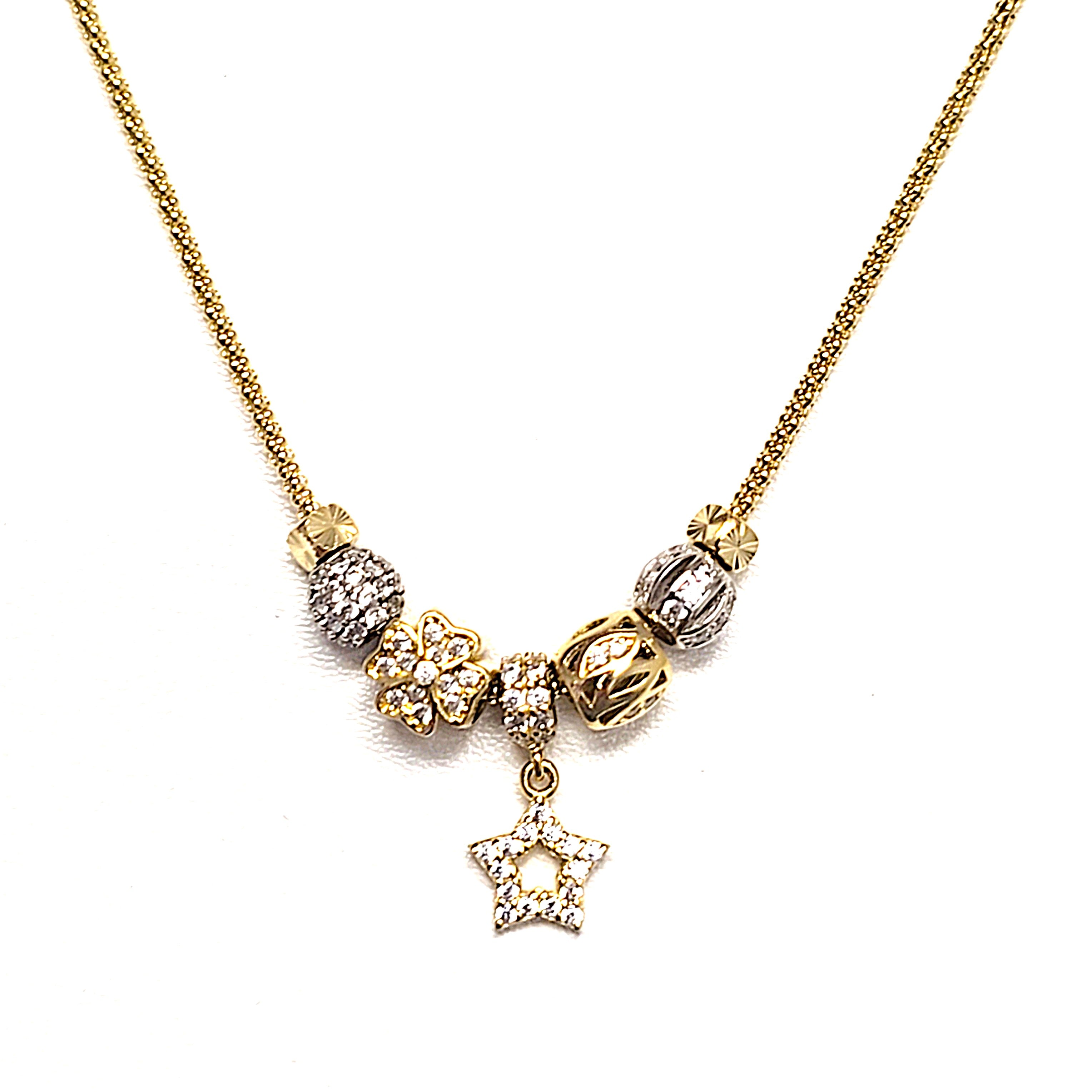 Collier Kette Gold 585 14 kt Charms Zirkonia Damen Schmuck