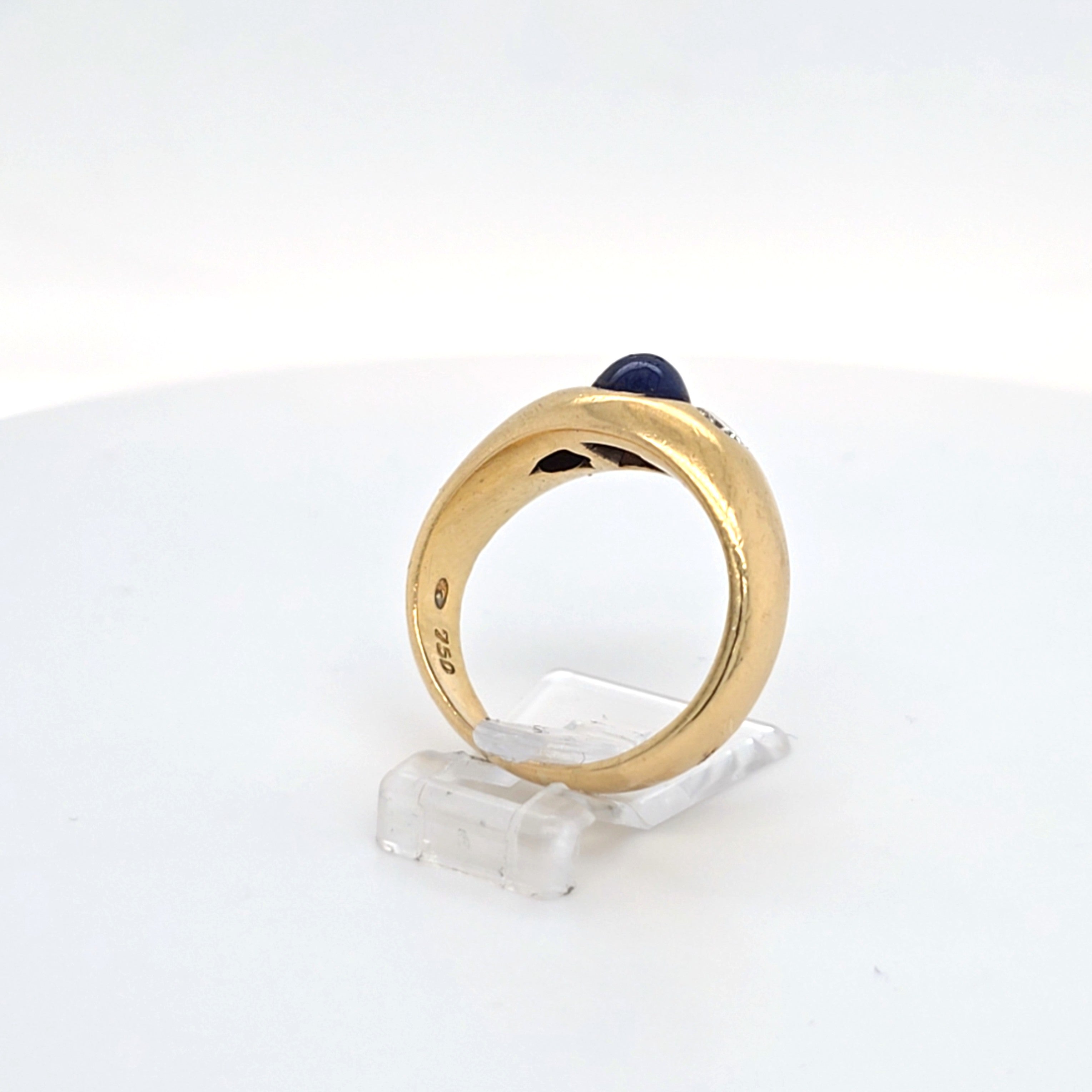Ring Gelb Gold 750 Brillanten Schmuckstein Blau Unisex