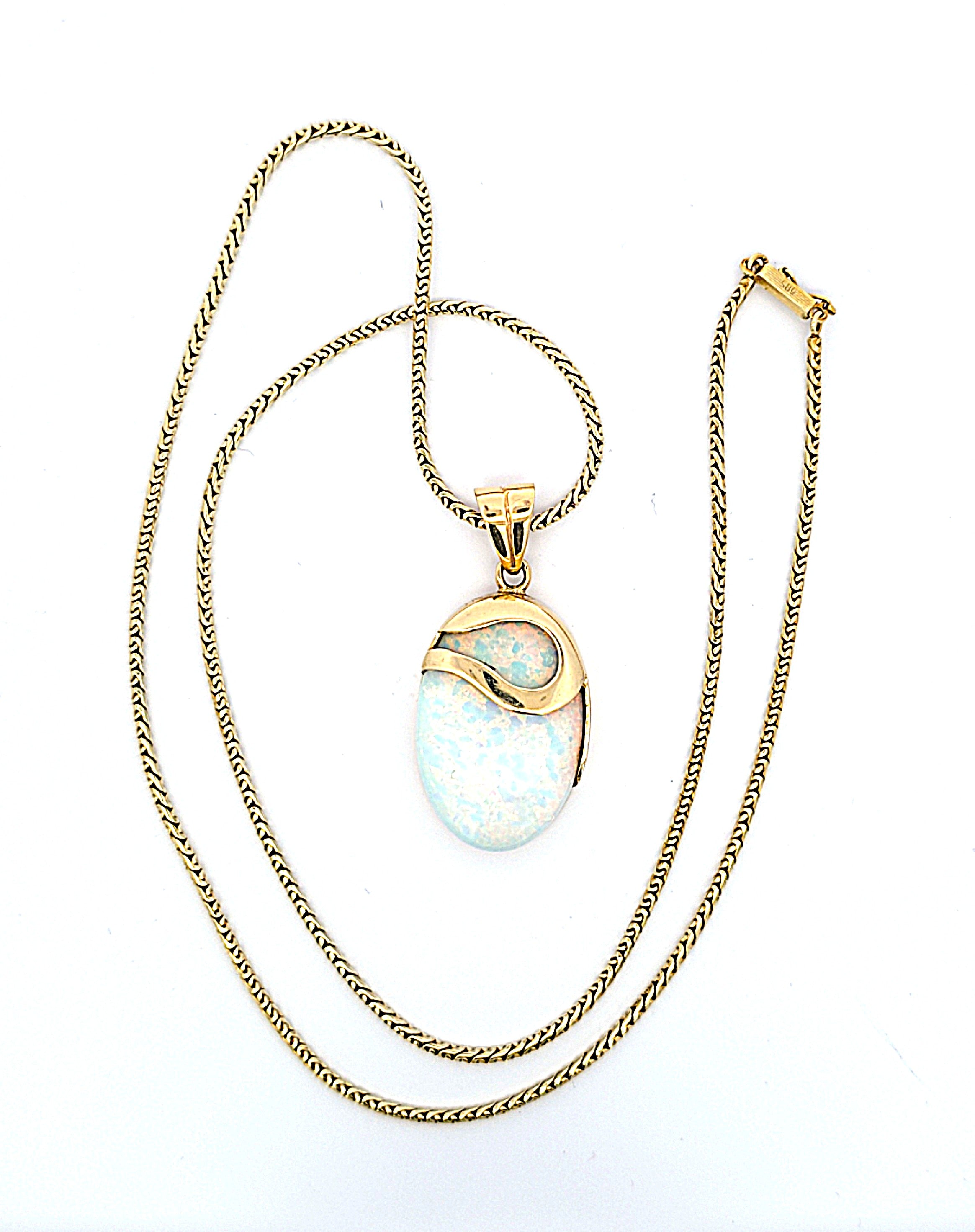 Kette Collier Gold 585 14 kt Opal Damen