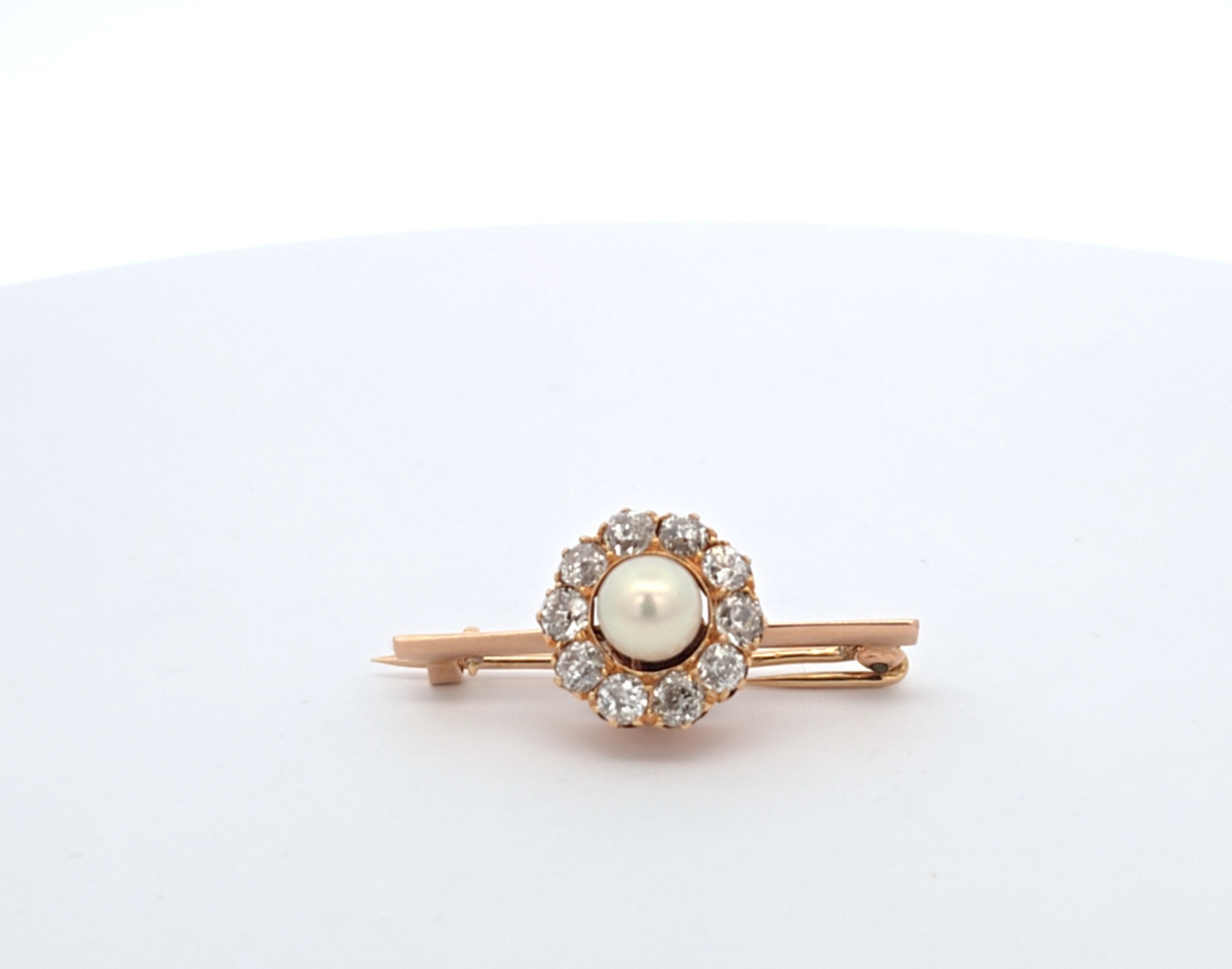 Brosche Nadel Gelb Gold 585 Perle Diamanten