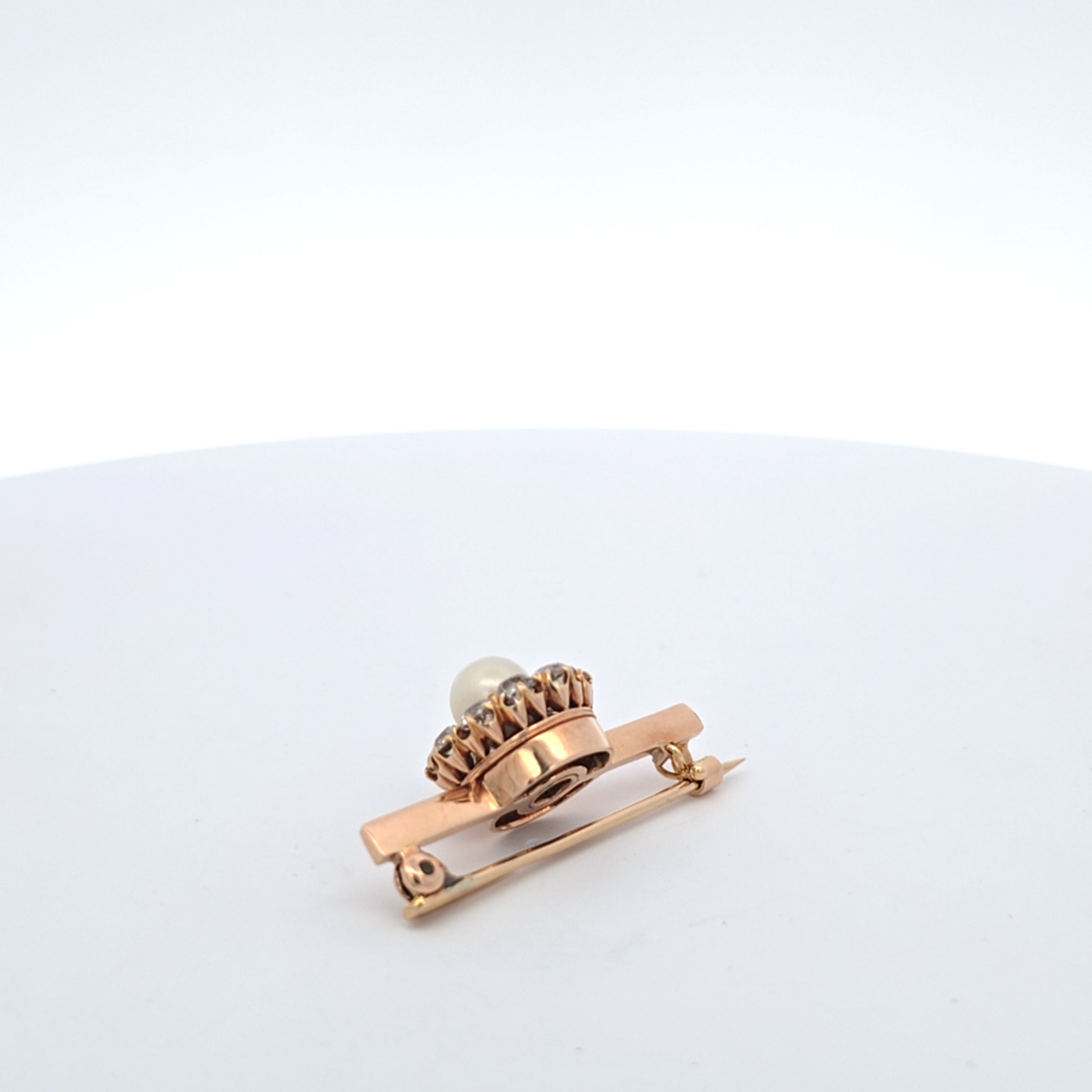 Brosche Nadel Gelb Gold 585 Perle Diamanten