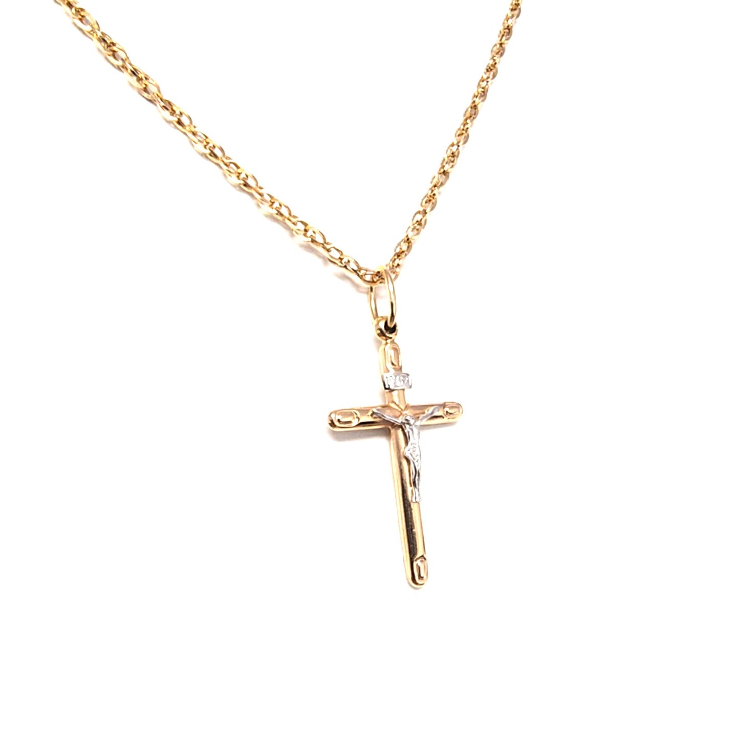 Kette Rotgold / Weißgold mit Kreuz 585/14kt