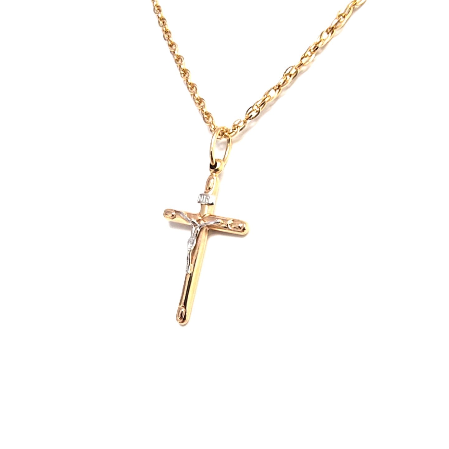 Kette Rotgold / Weißgold mit Kreuz 585/14kt